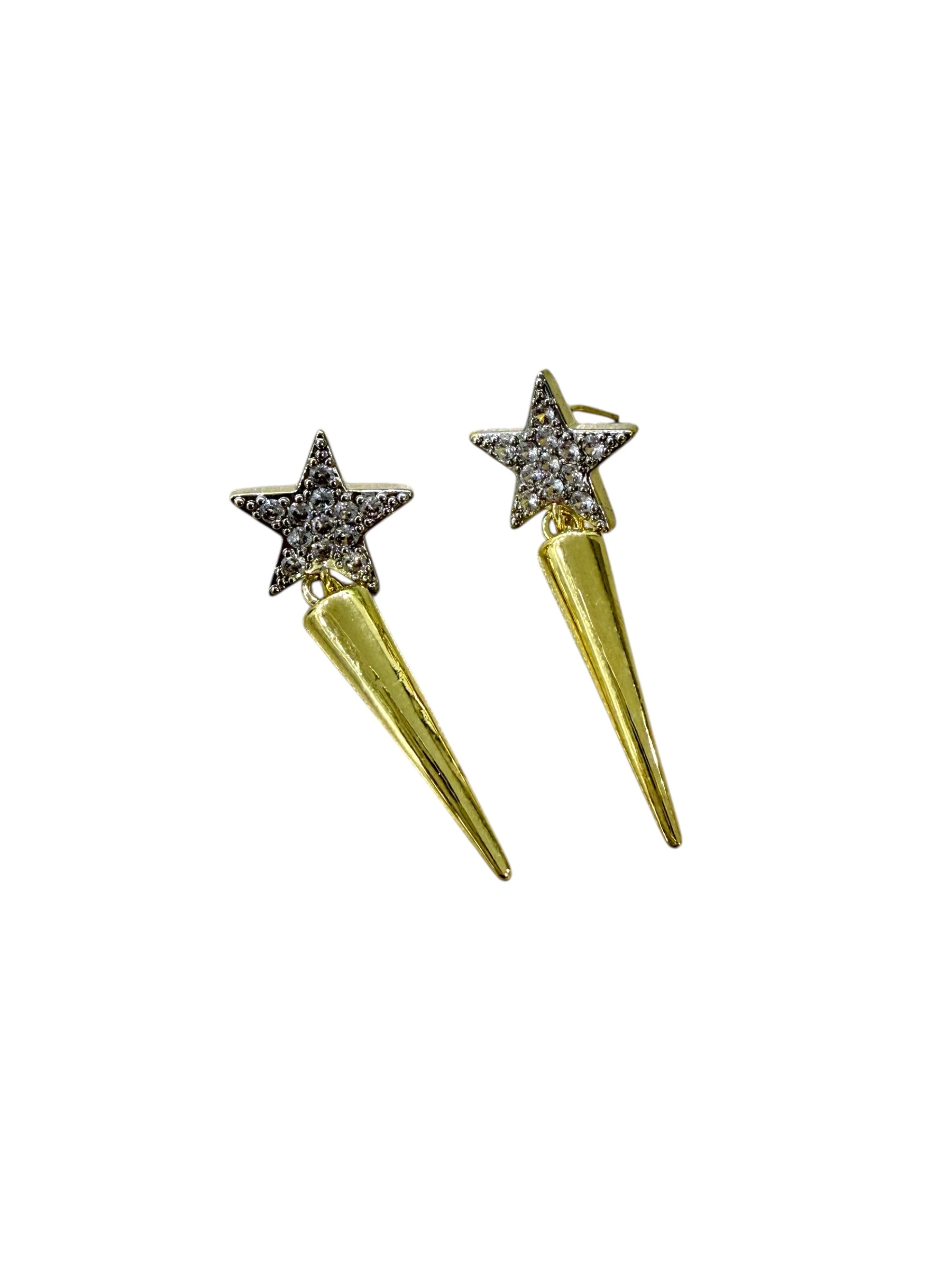 Gold Silver Yıldız Çubuk Sallantılı Küpe