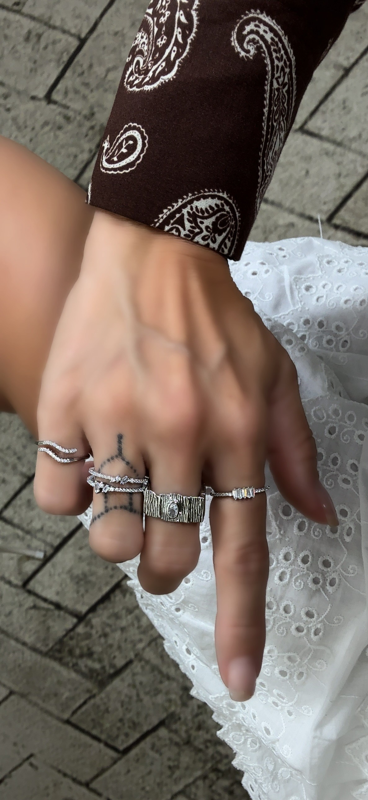 Silver İki Sıralı Baget Geçiş Yüzük 