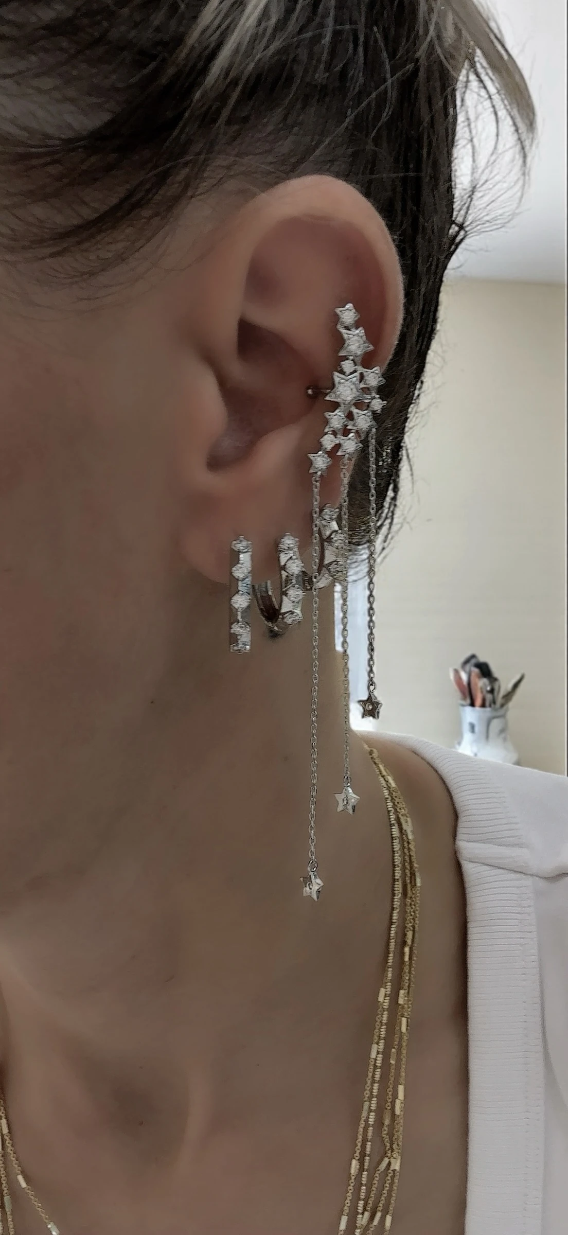 Silver Taşlı Halka Set Küpe 