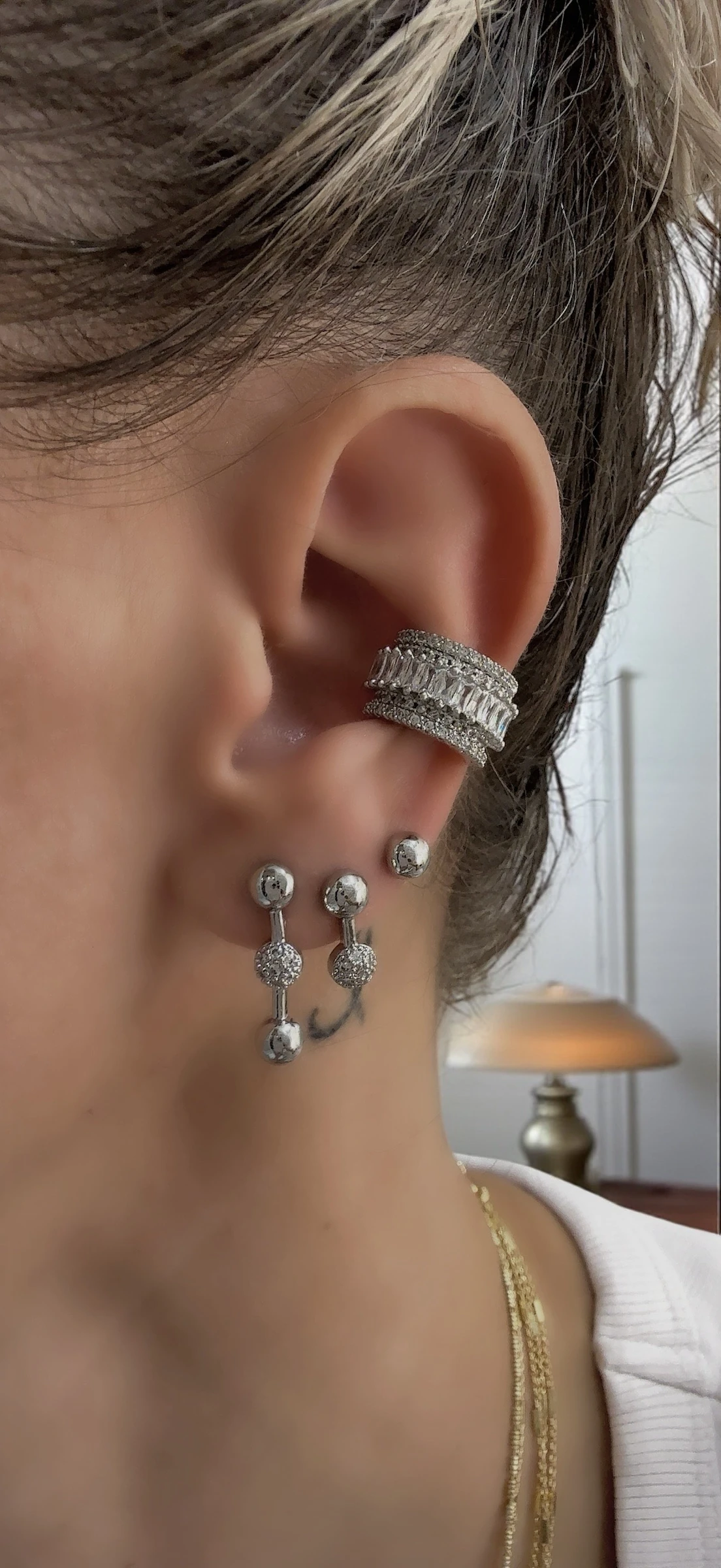 Silver Topçuk Detay Set Küpe 