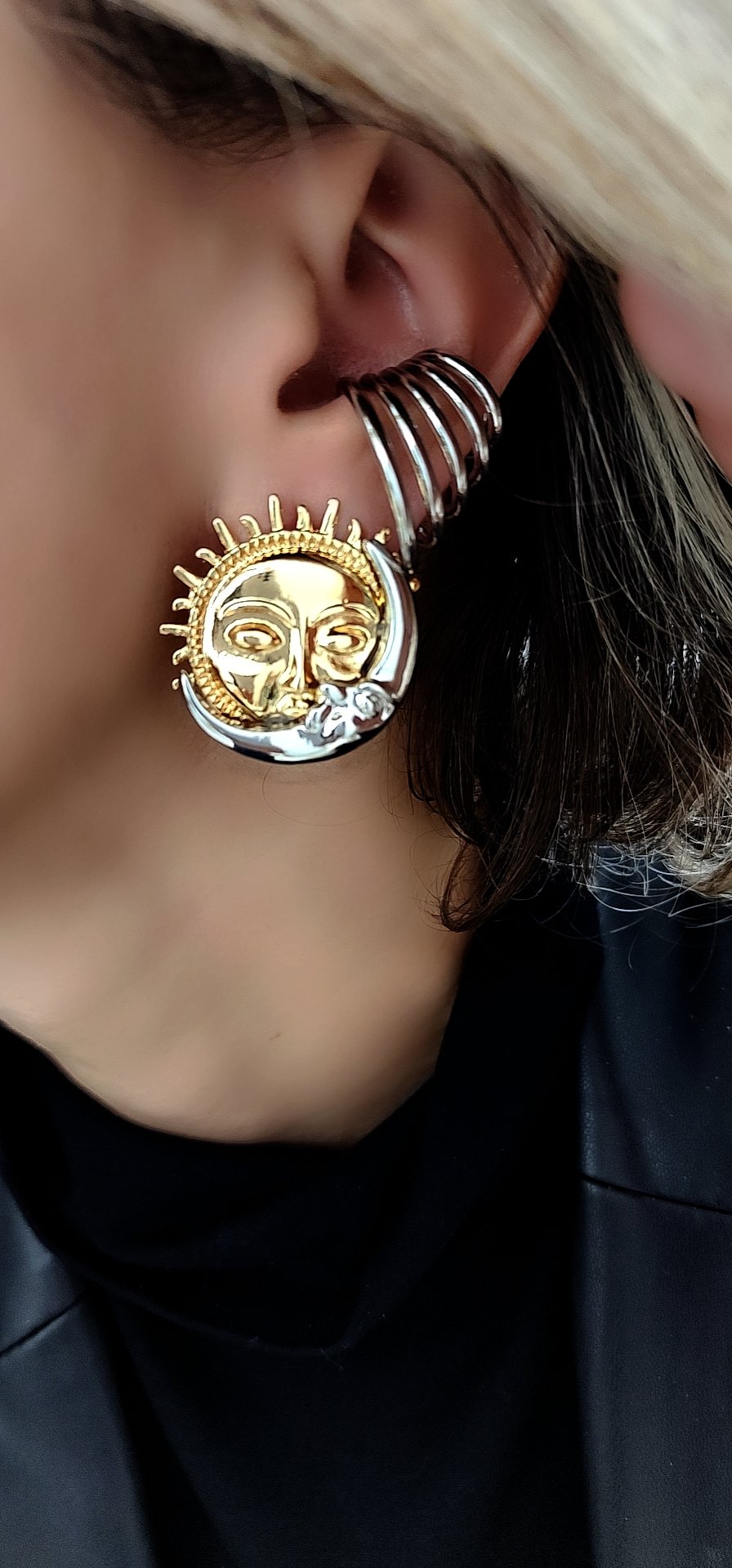 Gold Silver Sen Güneş Ben Ay Küpe