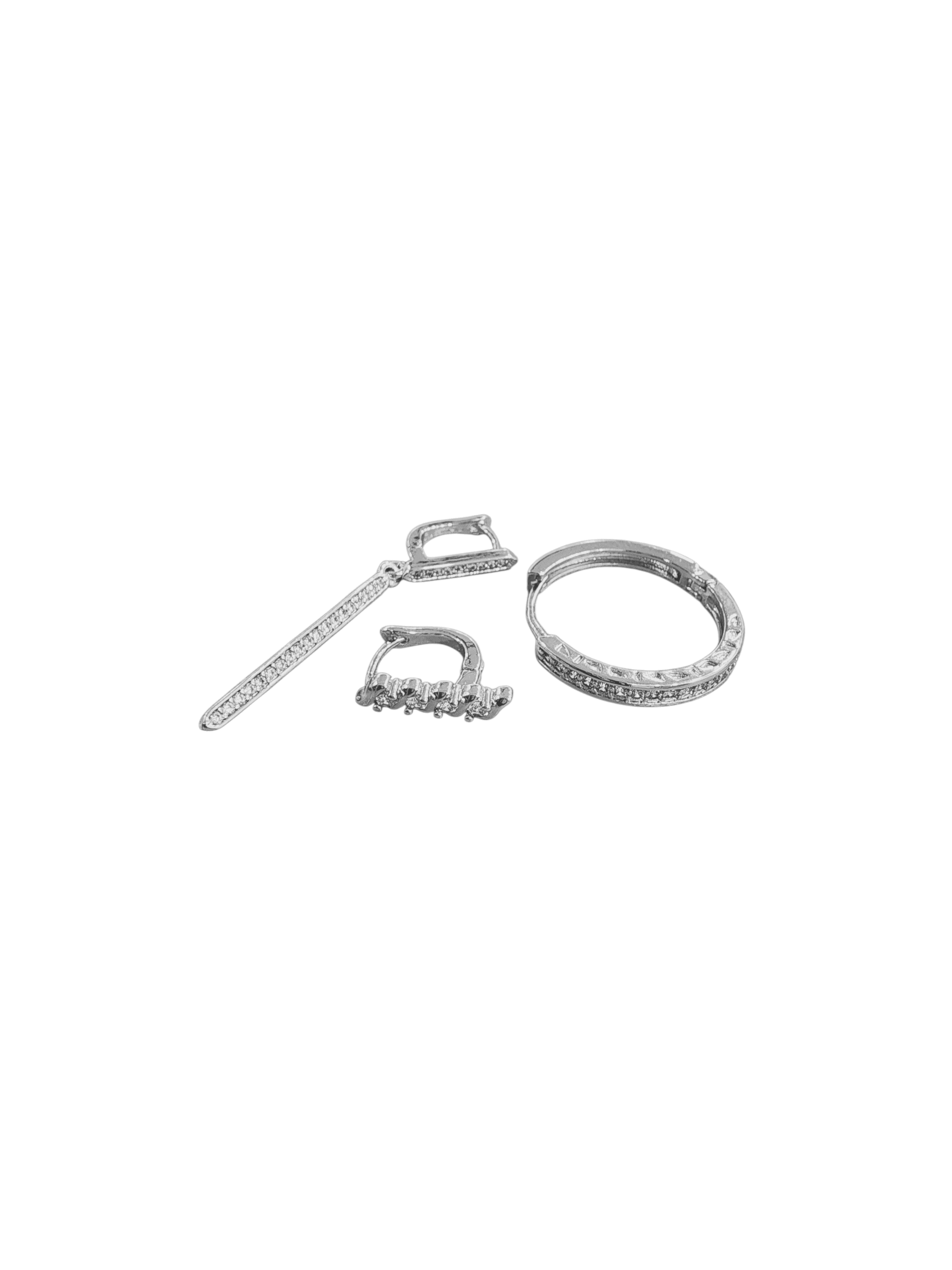 Silver Çubuk Detay Set Küpe 