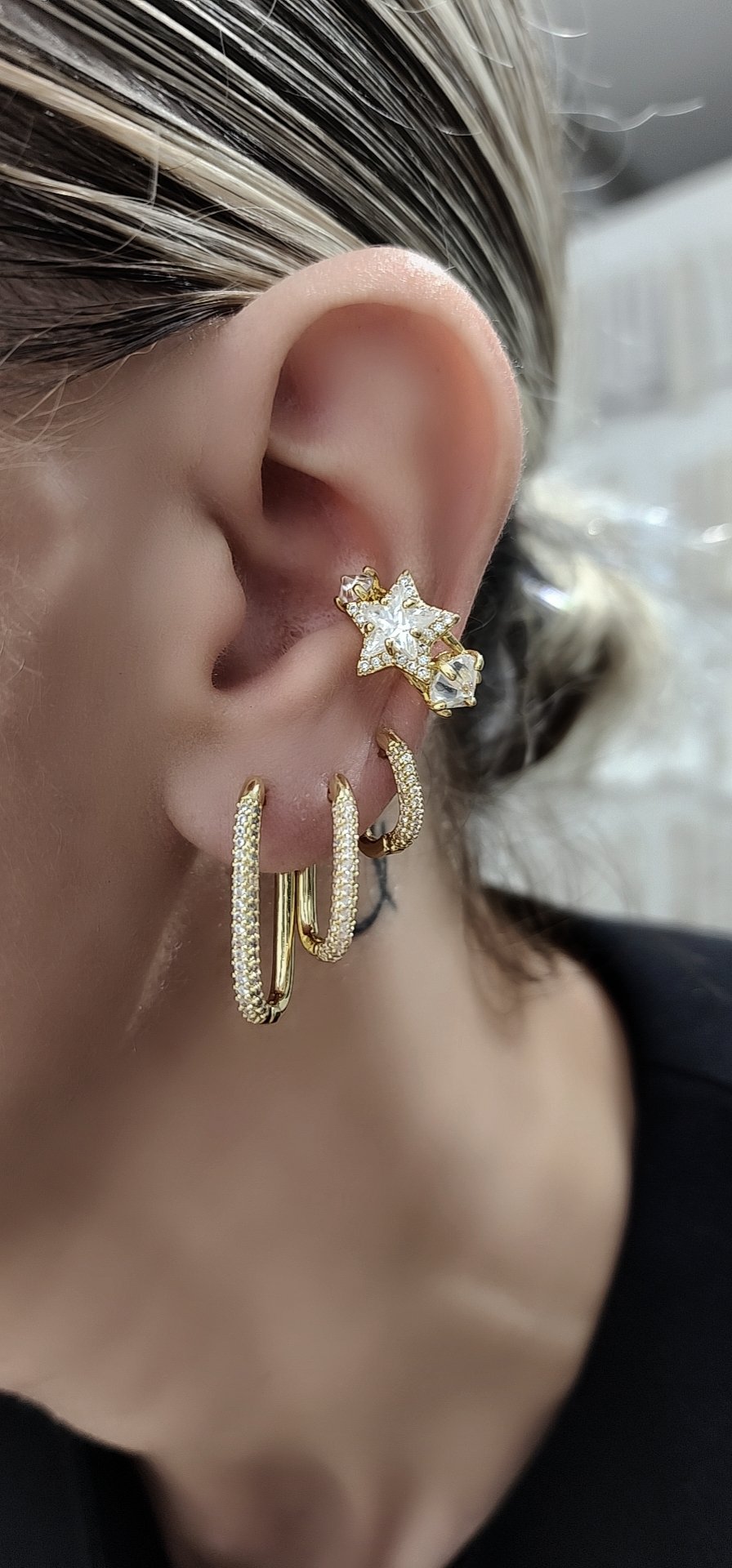 Gold Zirkon Taşlı Gen Set Küpe