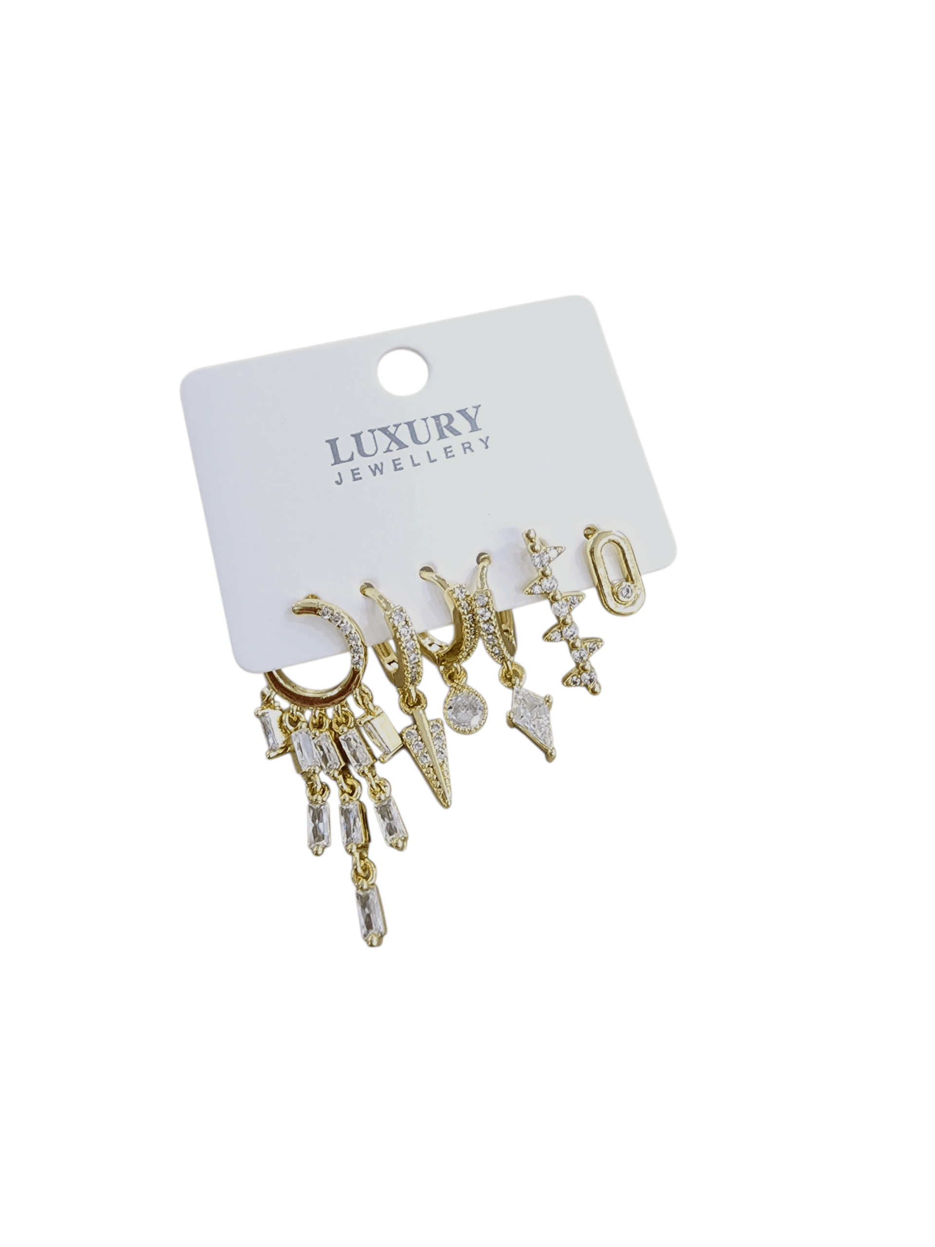 Gold Zirkon Taşlı Altılı Set Küpe