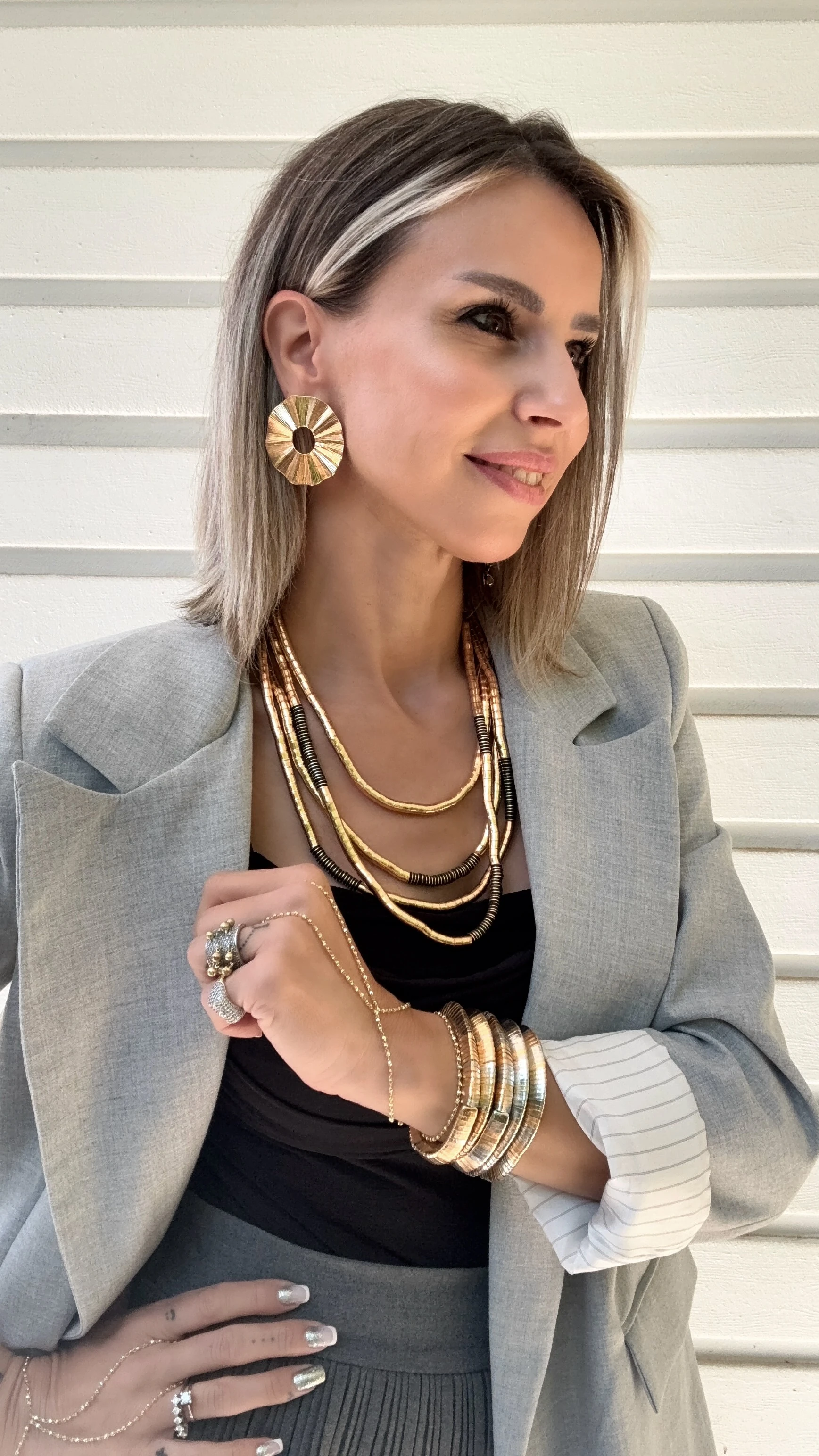 Silver Bronz Tonlu Beşli Lastik Bileklik 