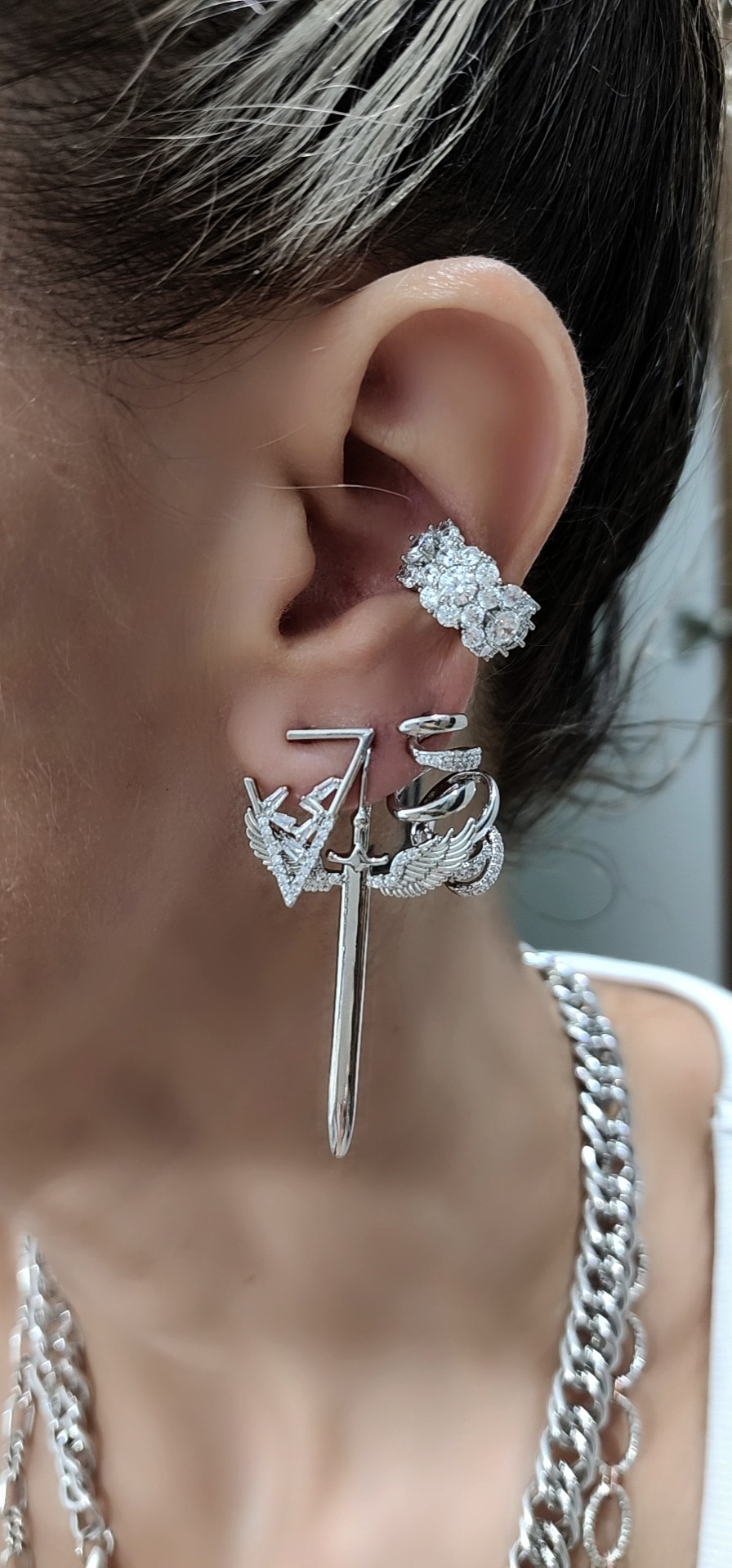 Silver Gen Taşlı Minimal Küpe 