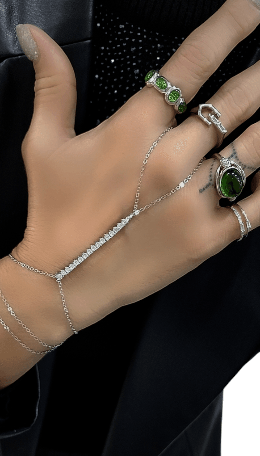 Silver Premium Seri Yeşil Sıra Taşlı Yüzük