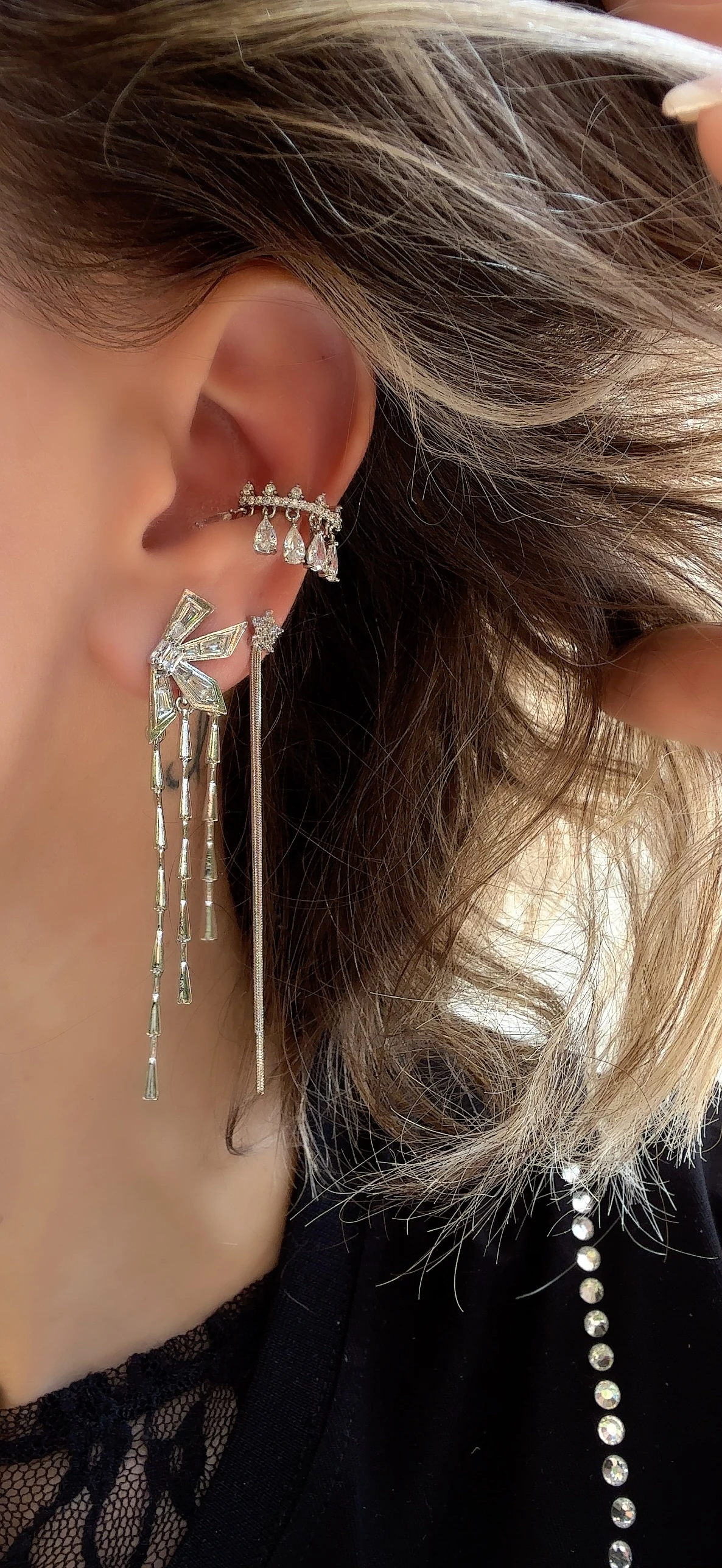 Silver Baget Taşlı Flower Küpe