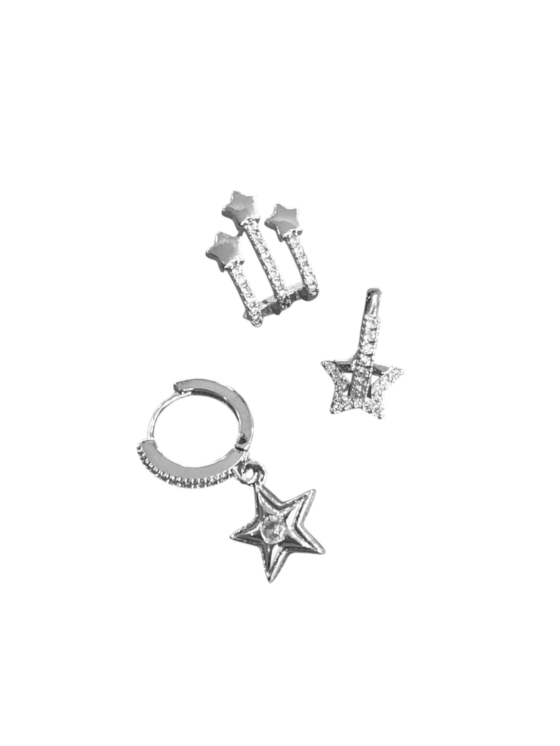 Silver Yıldız Detay Set Küpe 