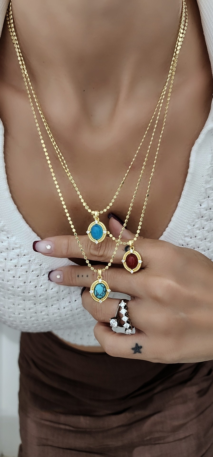 Gold Ezme Zincir Bordo Vintage Kolye