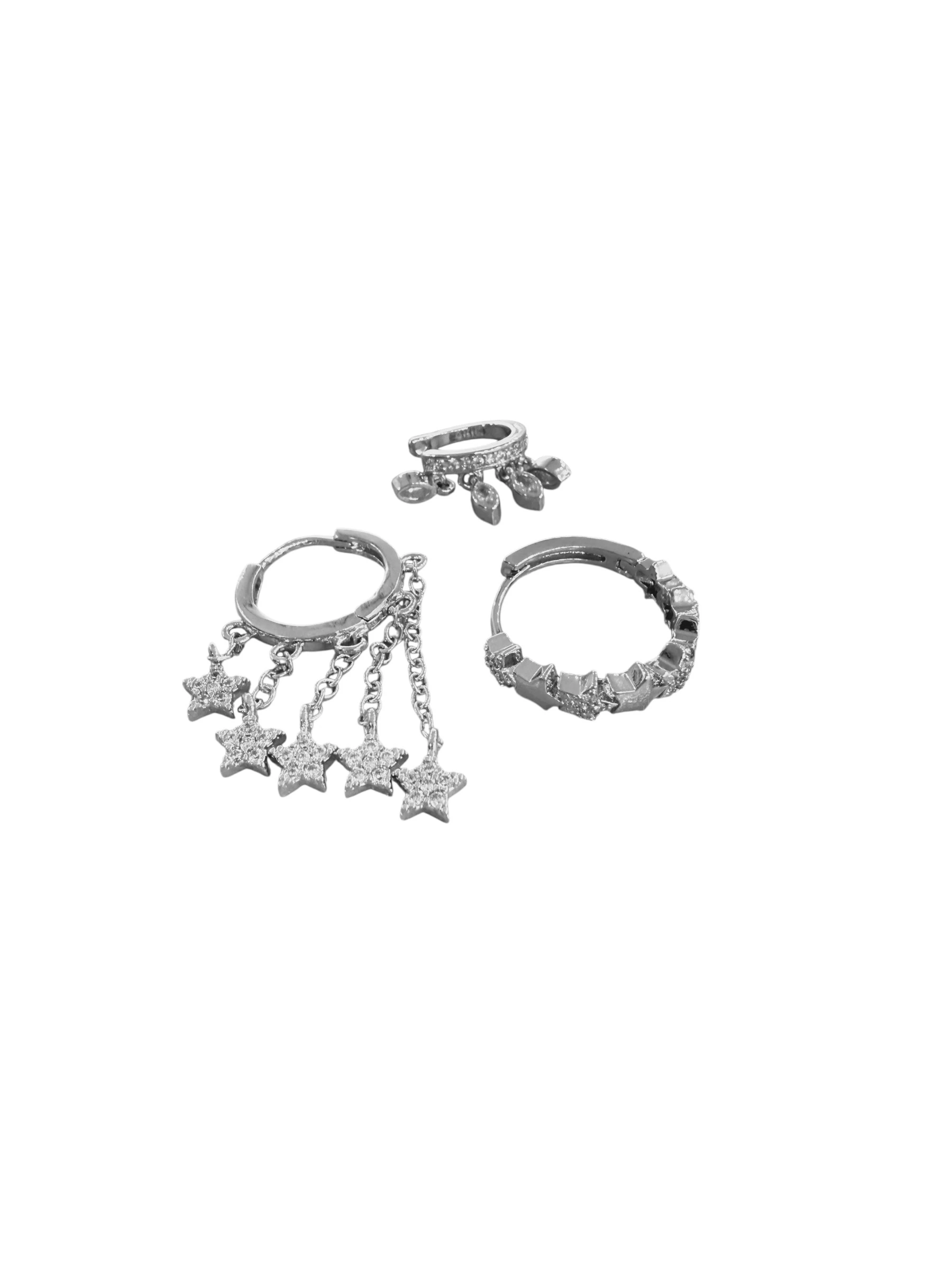 Silver Yıldız Detay Set Küpe