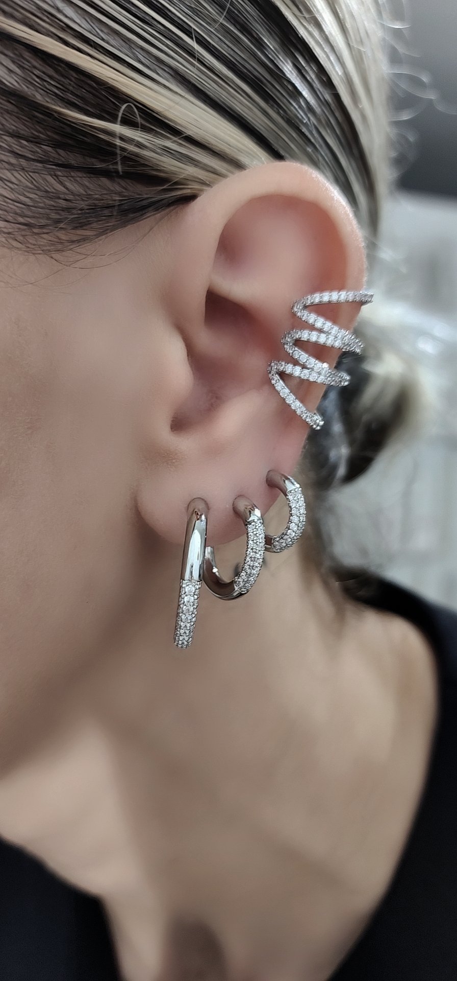 Silver Zirkon Taşlı Halka Set Küpe 