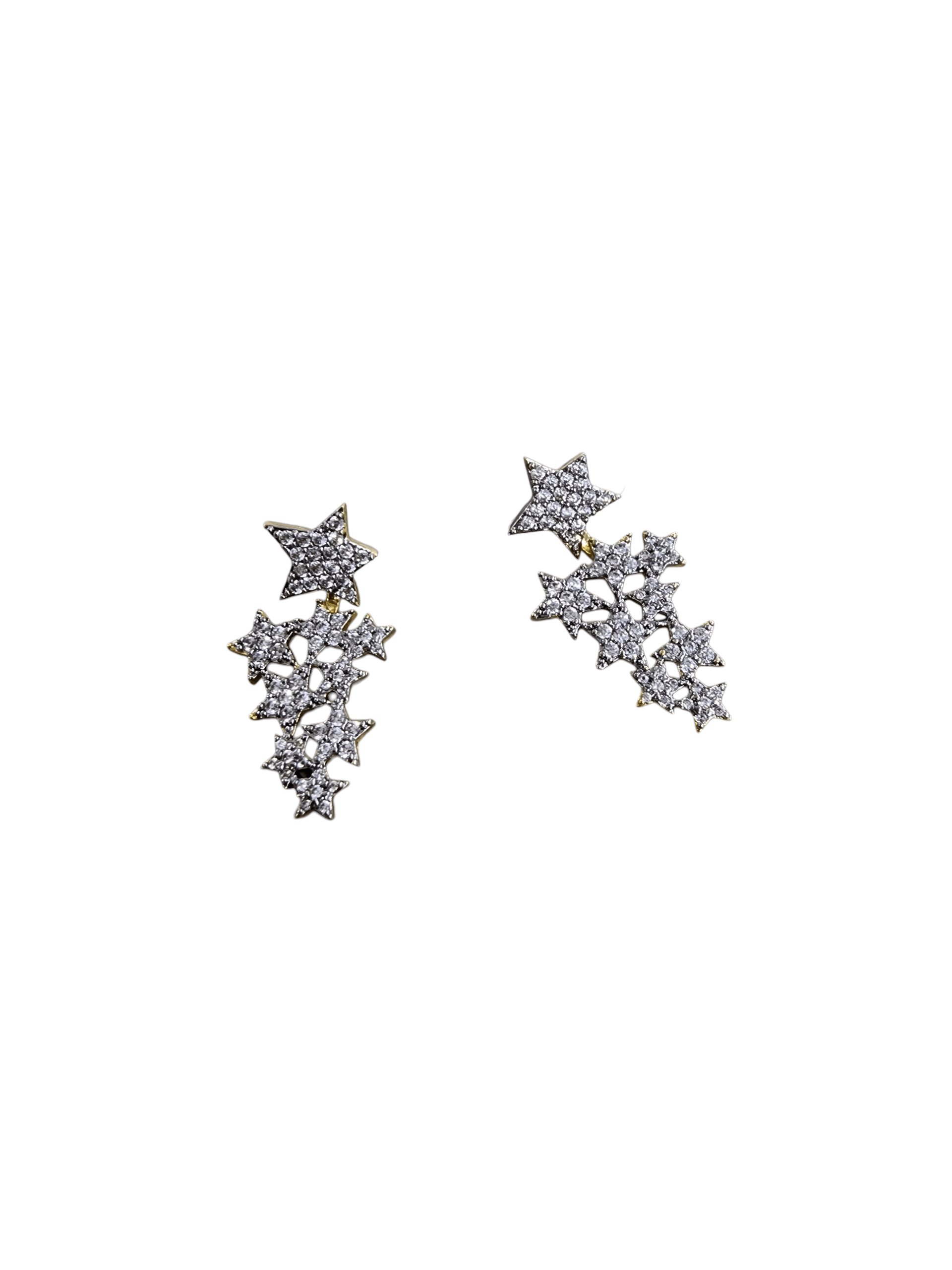 Gold Silver Zirkon Taşlı Double Star Küpe