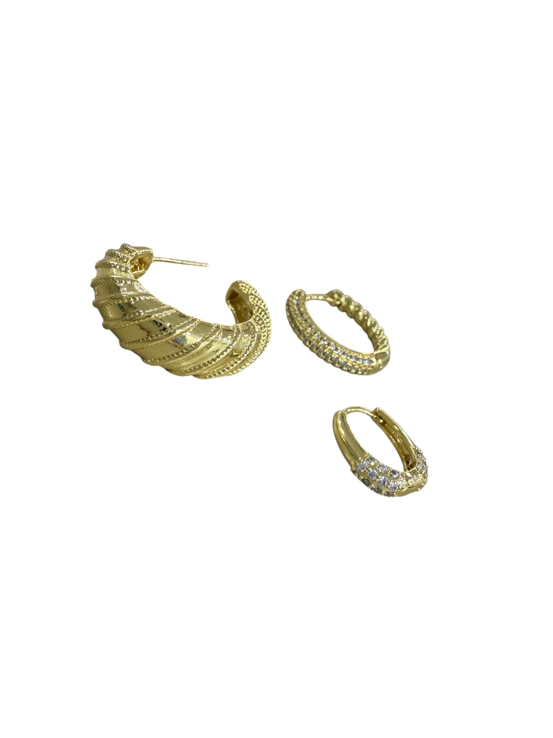 Gold Çizgili Halka Set Küpe