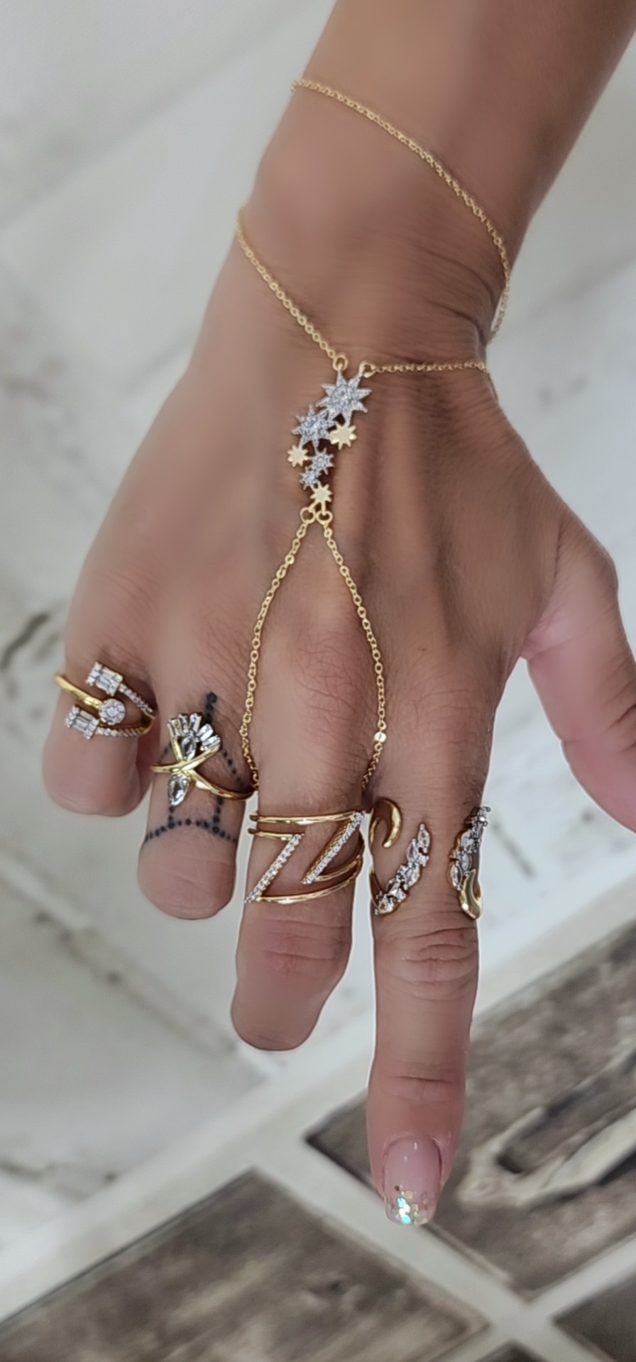 Gold Silver Zirkon Taş Detay Yıldız Şahmeran