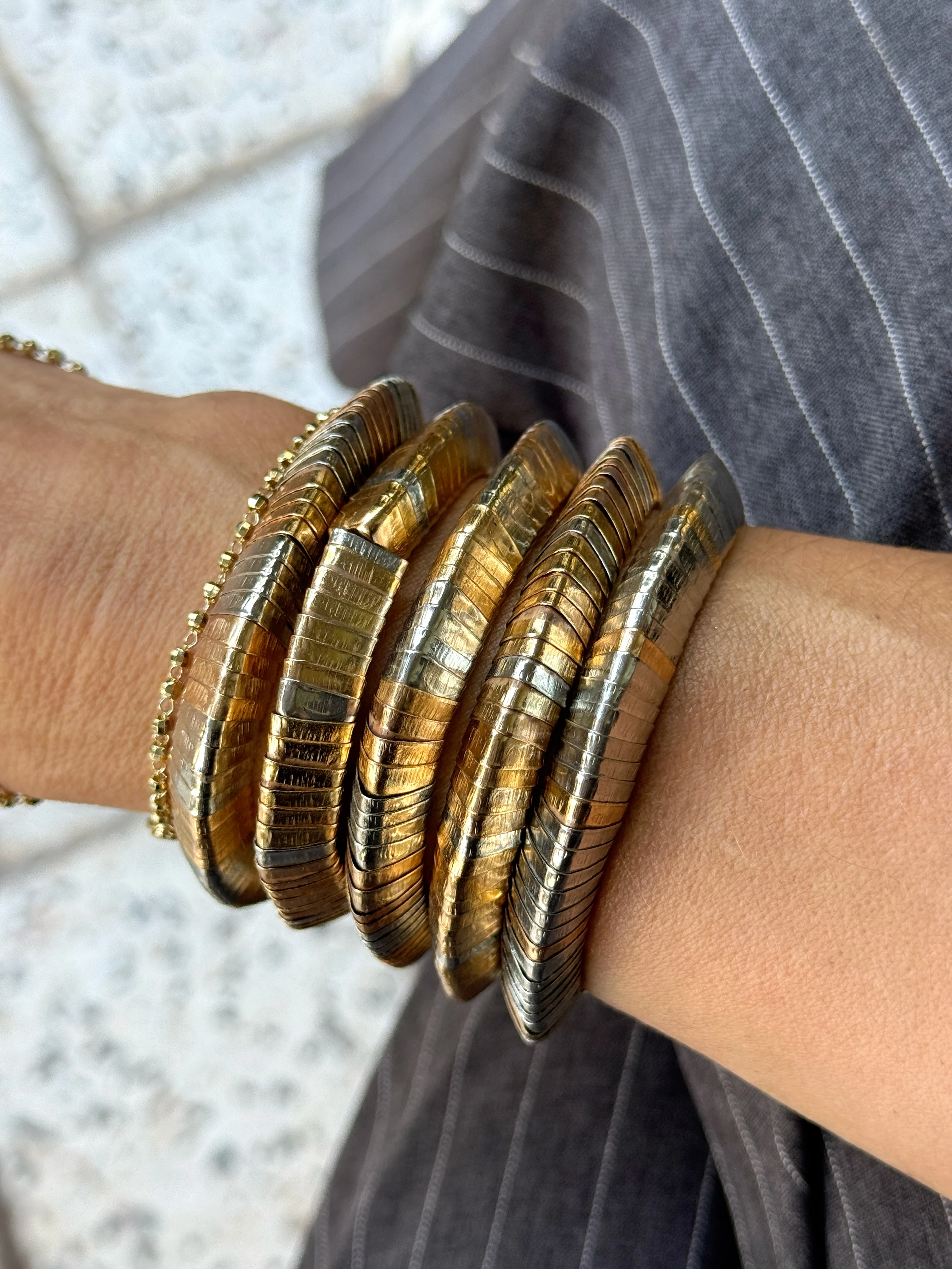 Silver Bronz Tonlu Beşli Lastik Bileklik 