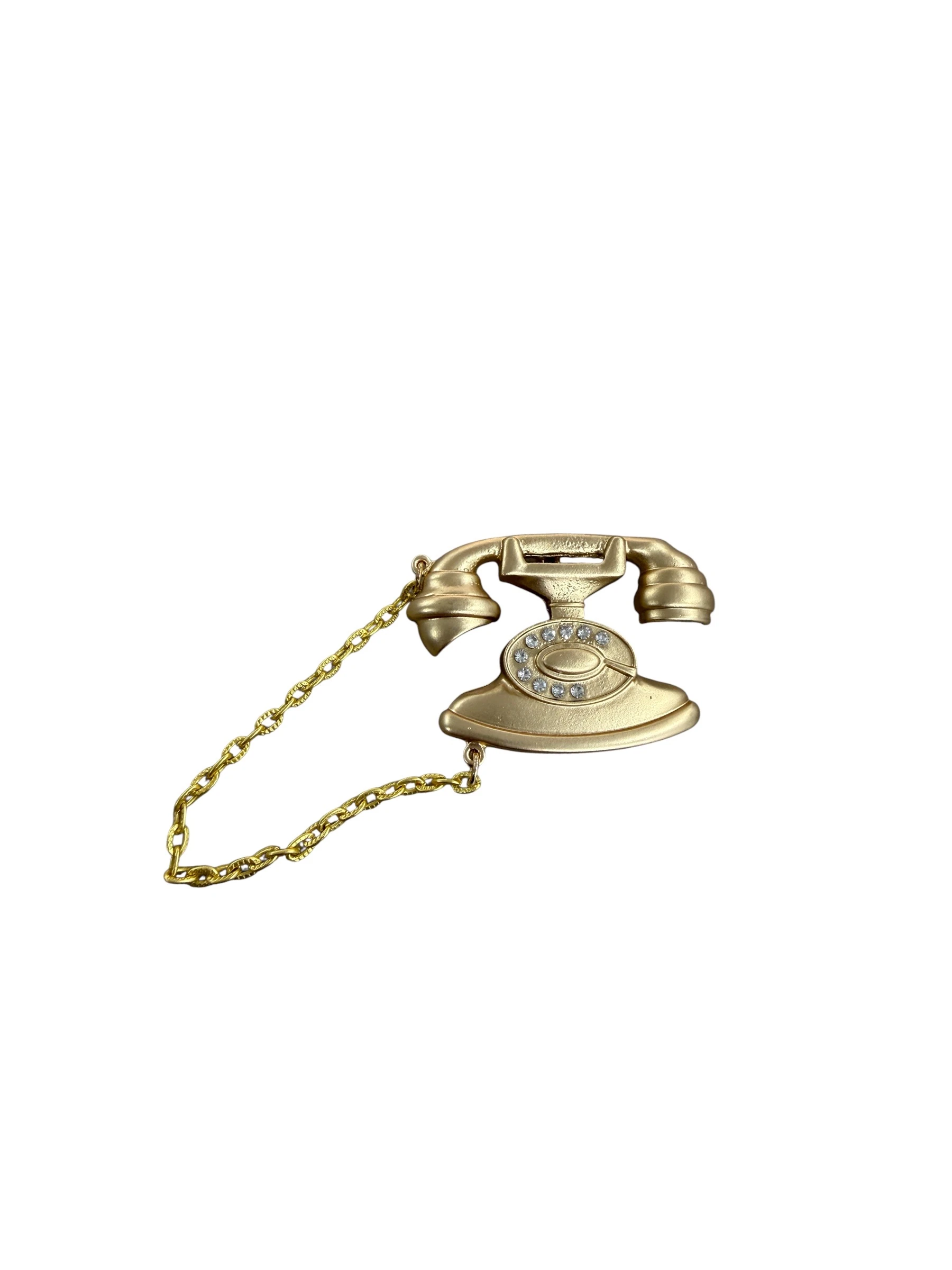 Telefon Mat Gold Broş 