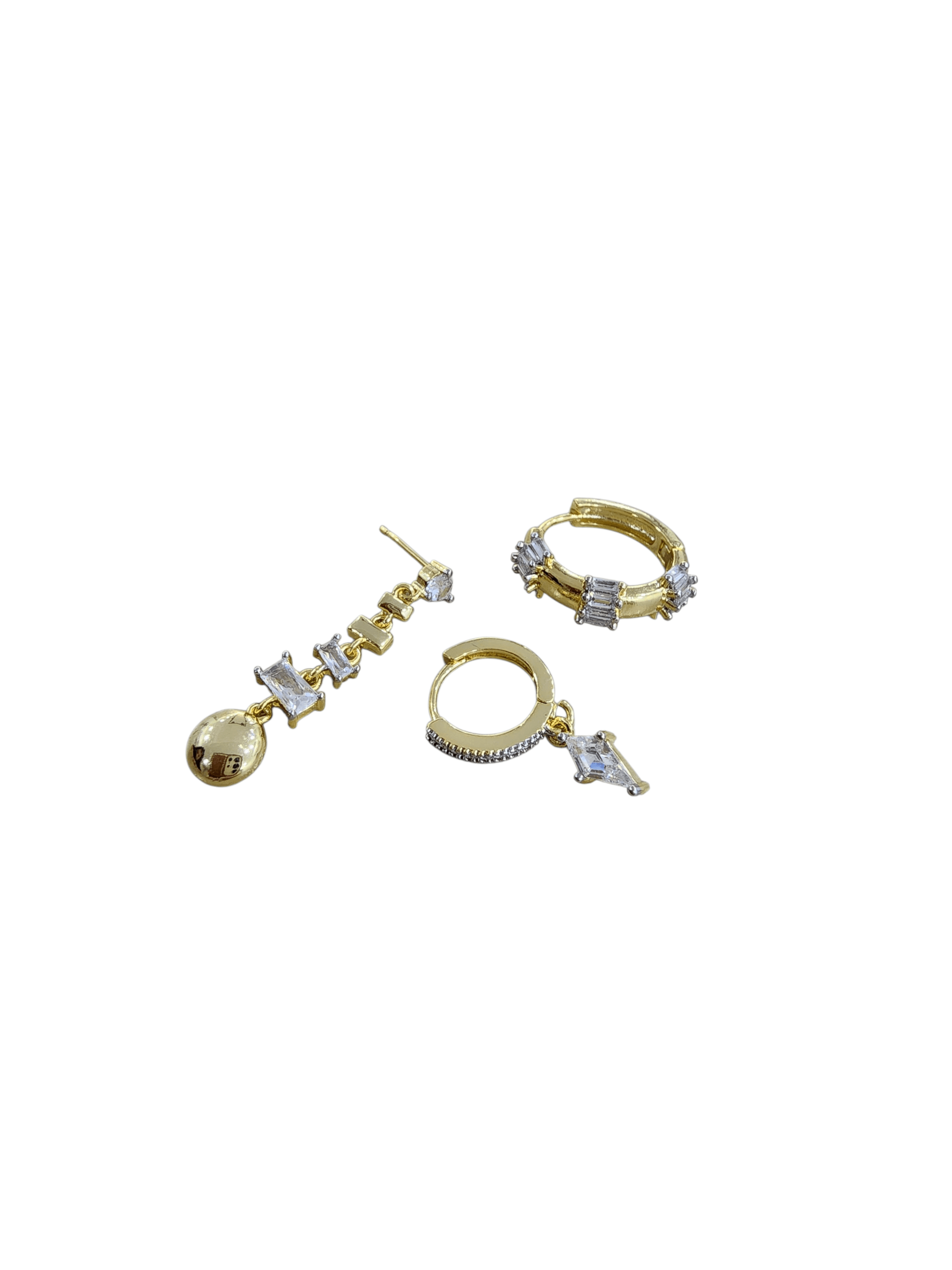 Gold Silver Baget Halka Set Küpe