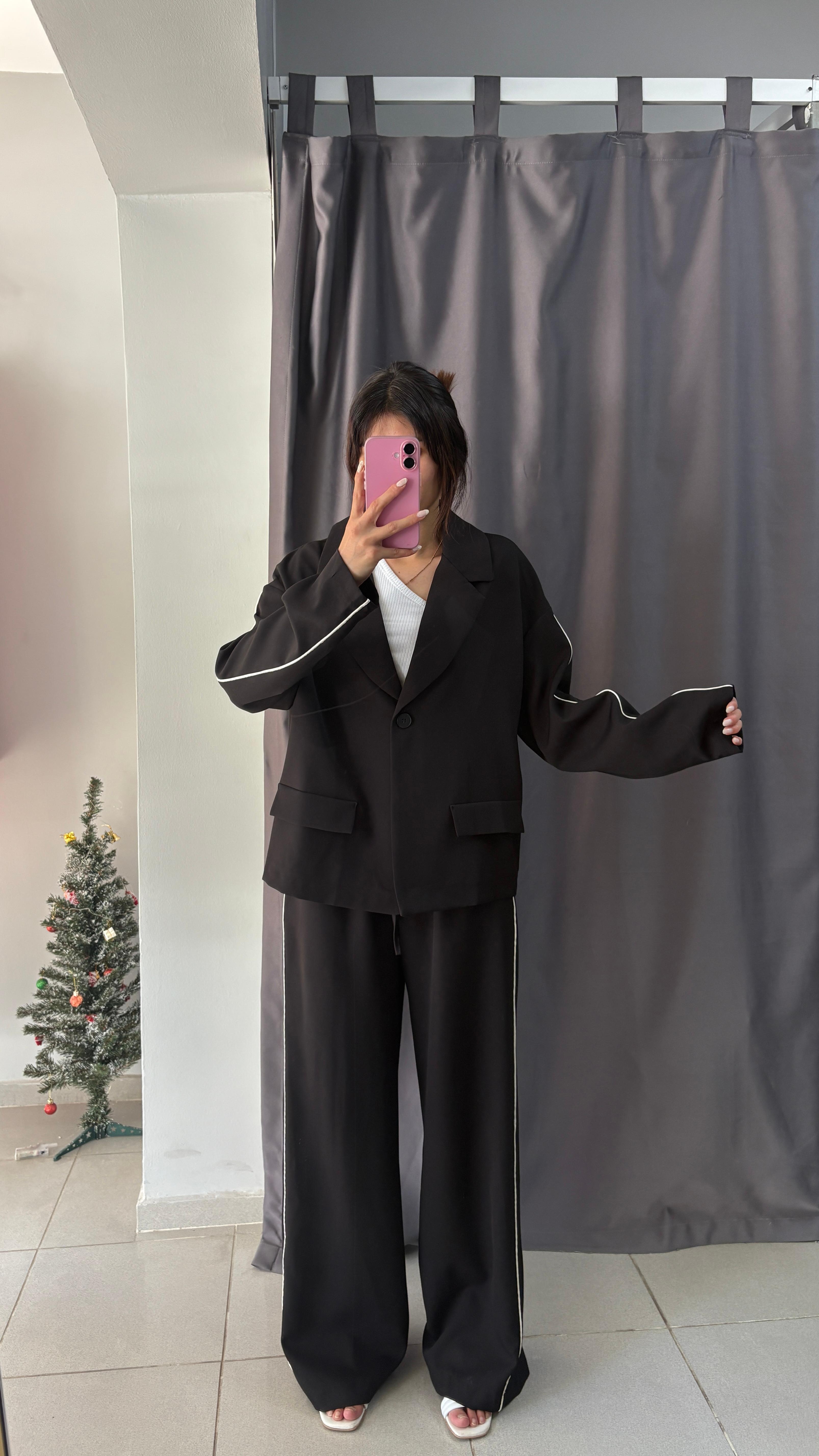Oversize Şerit Detay Blazer Takım