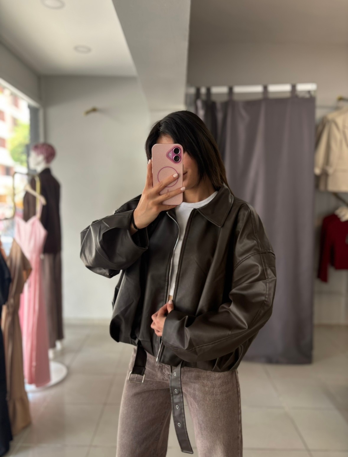 OVERSIZE DERİ CEKET 