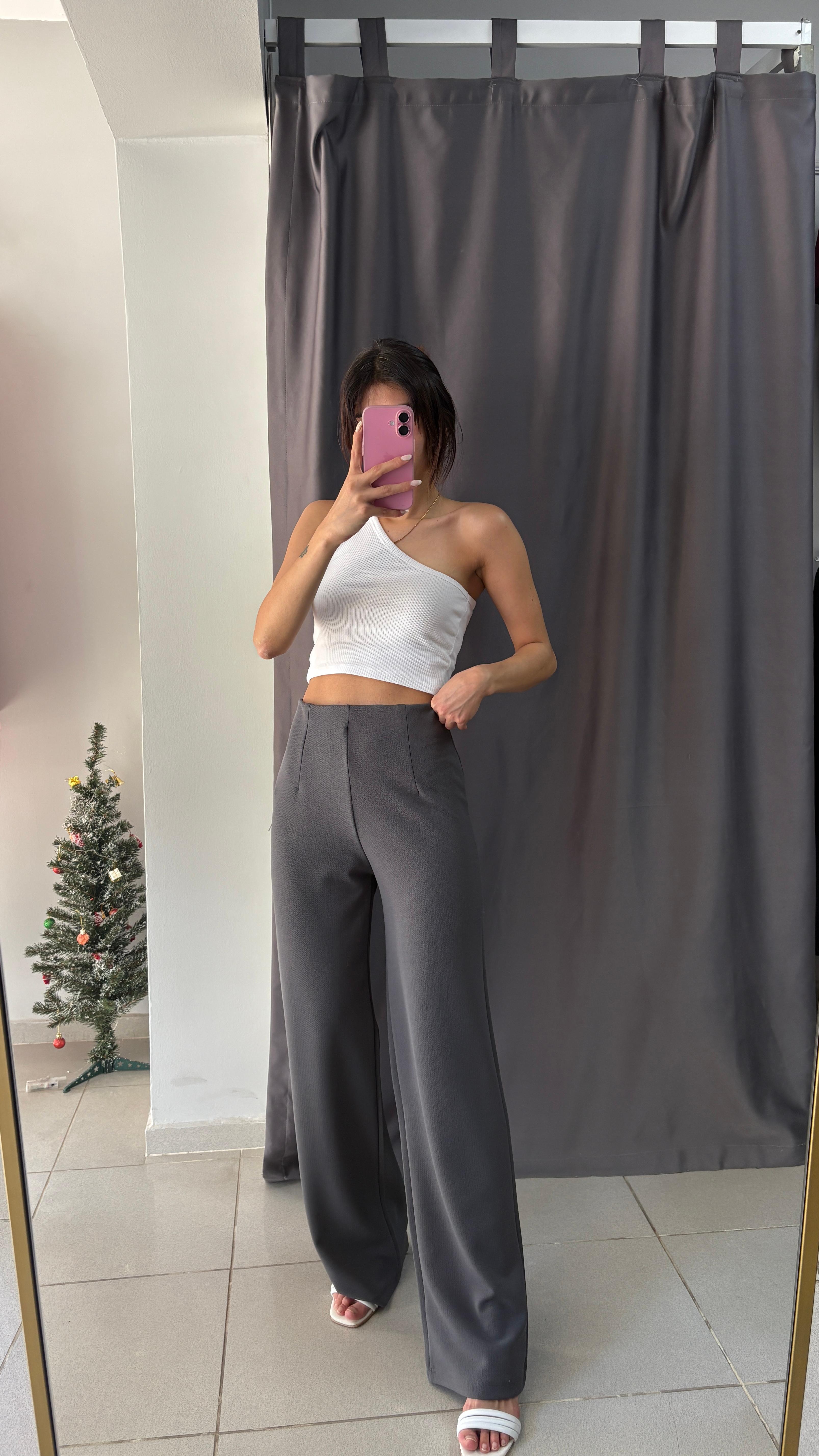 Crep Kumaş Palazzo Pantolon - Antrasit