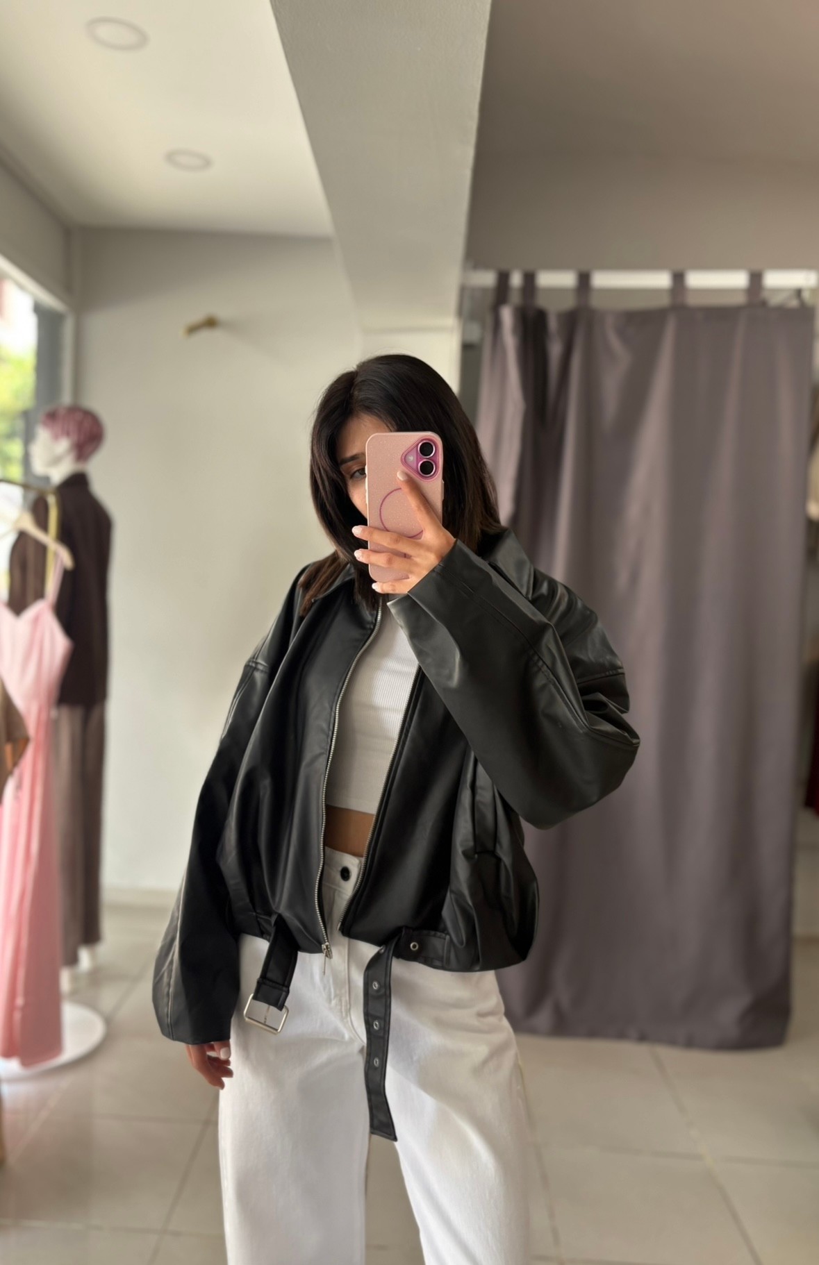 OVERSIZE DERİ CEKET  - Siyah
