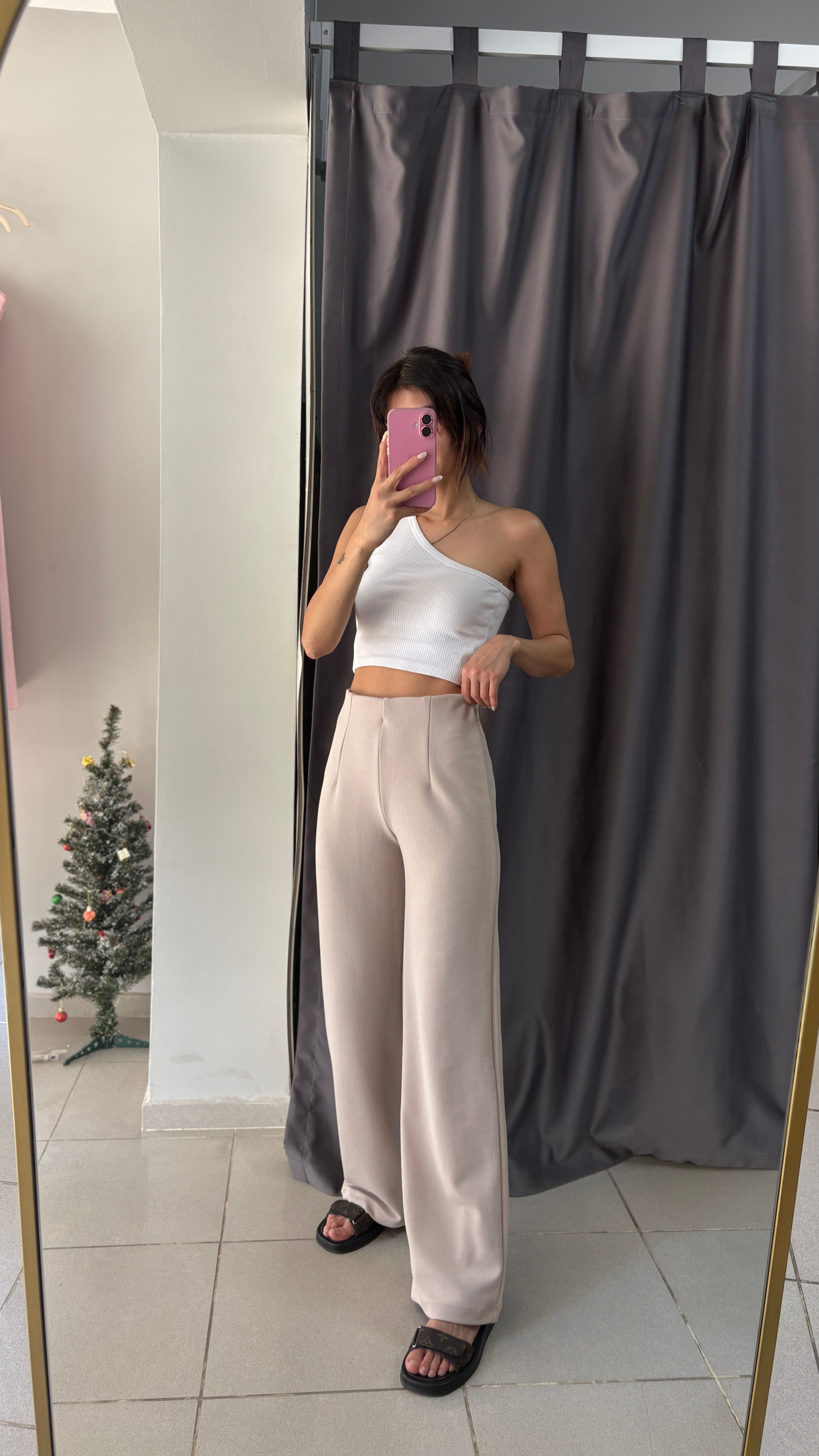 Crep Kumaş Palazzo Pantolon - Krem