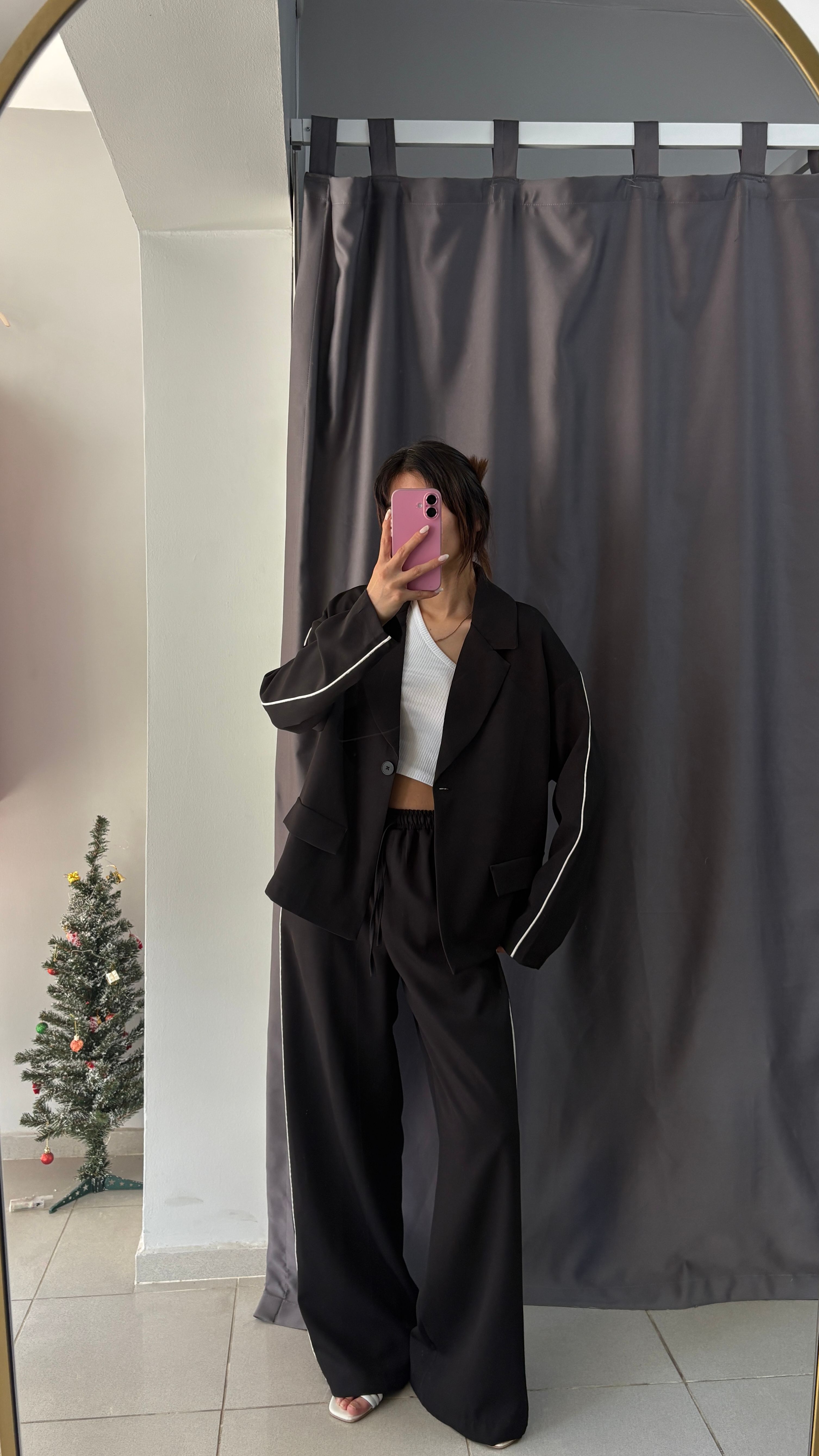 Oversize Şerit Detay Blazer Takım