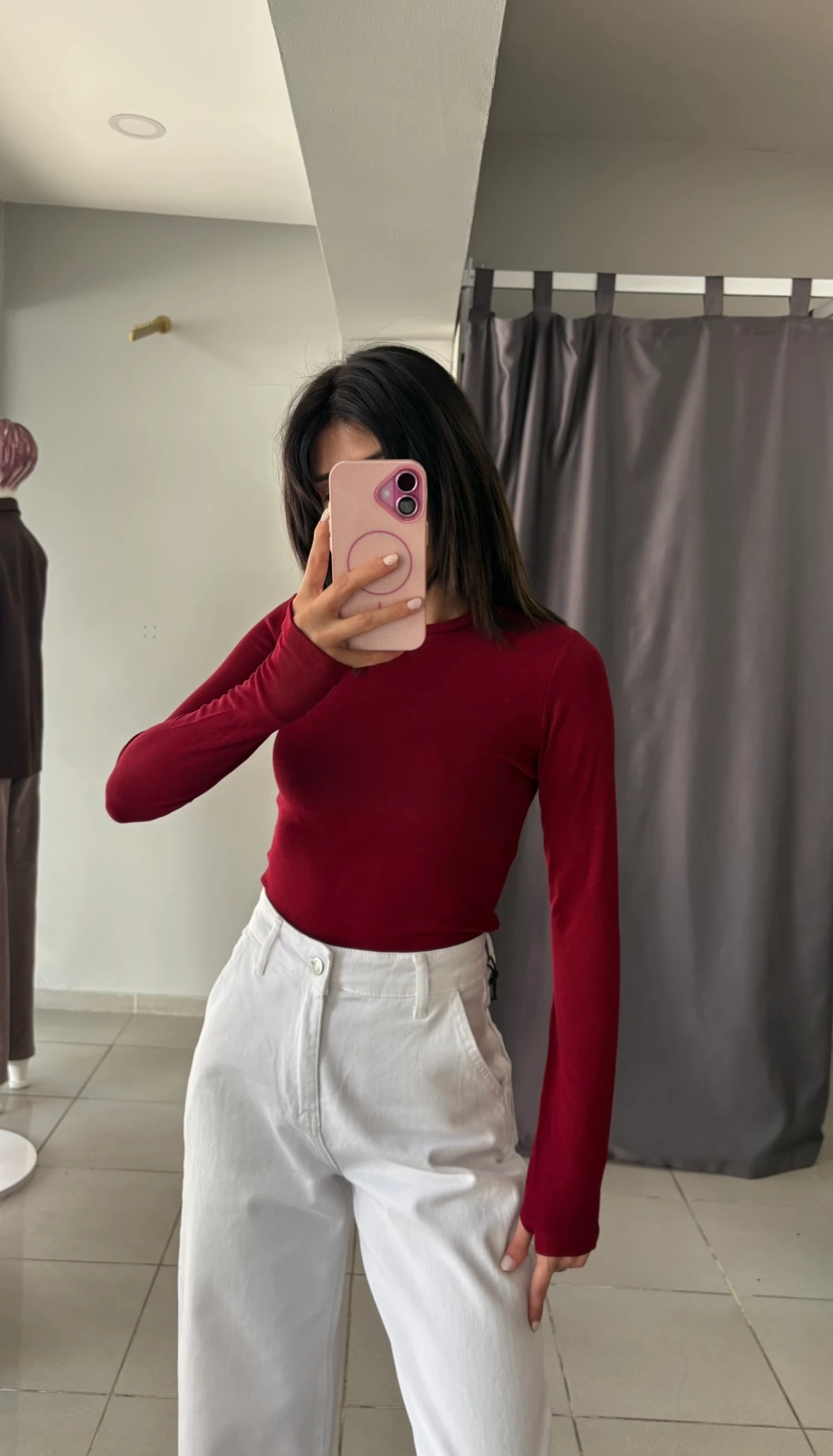 PARMAK GEÇMELİ BODY BLUZ - Bordo