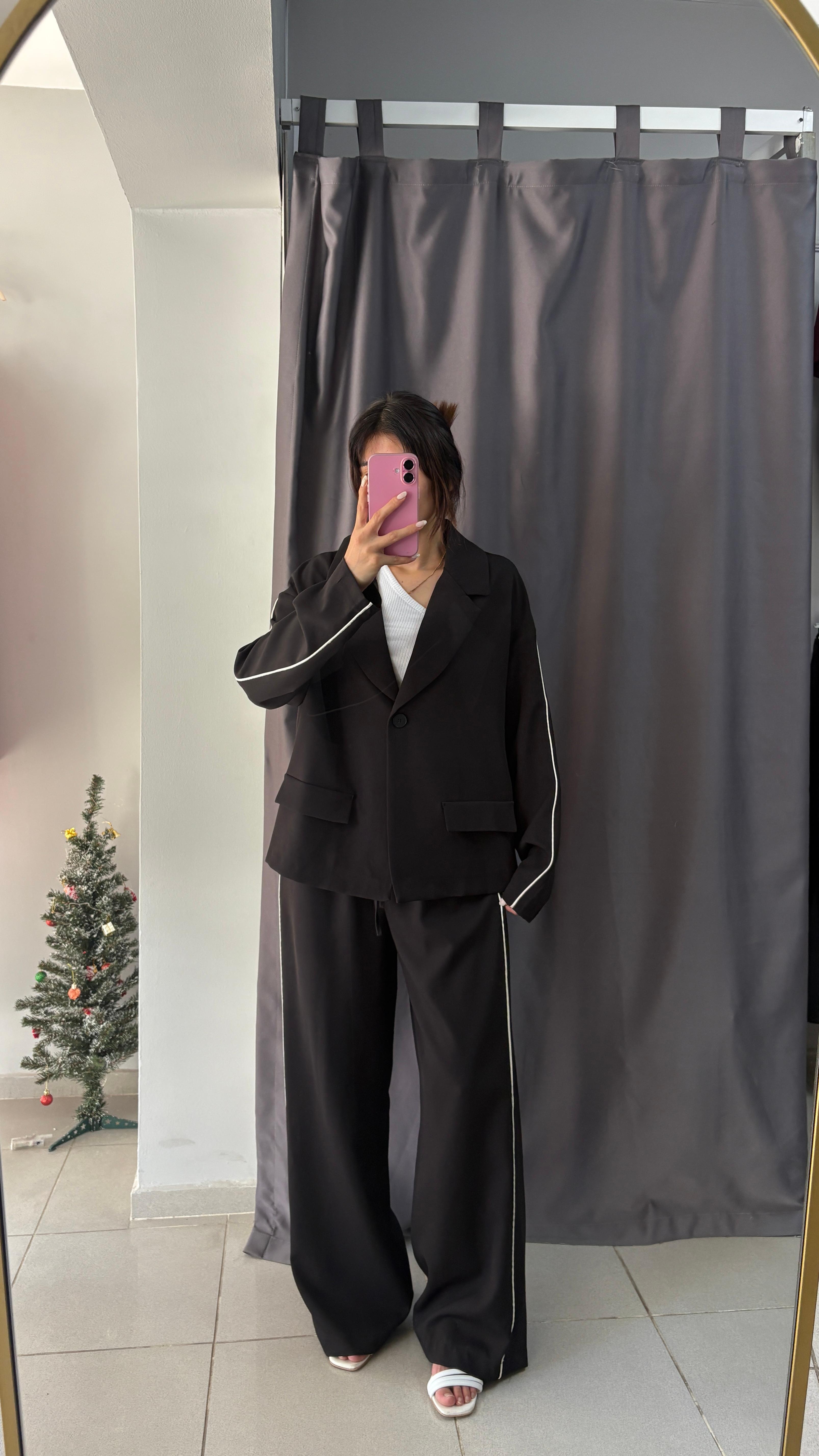 Oversize Şerit Detay Blazer Takım