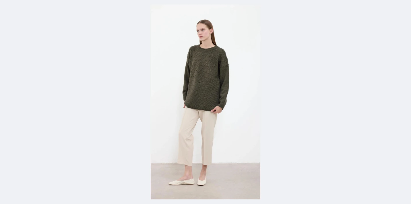 CLOCHE BAKLAVA DESEN TRİKO KAZAK