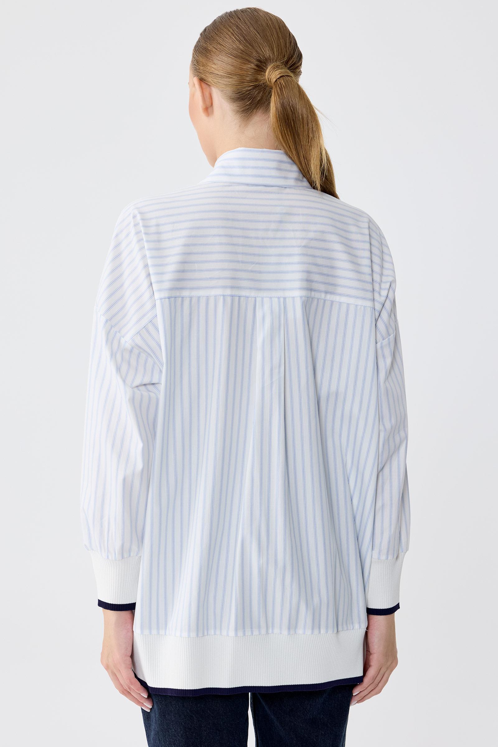 TRİKO RİBANA DETAYLI NAKIŞLI ÇİZGİLİ POPLİN GÖMLEK