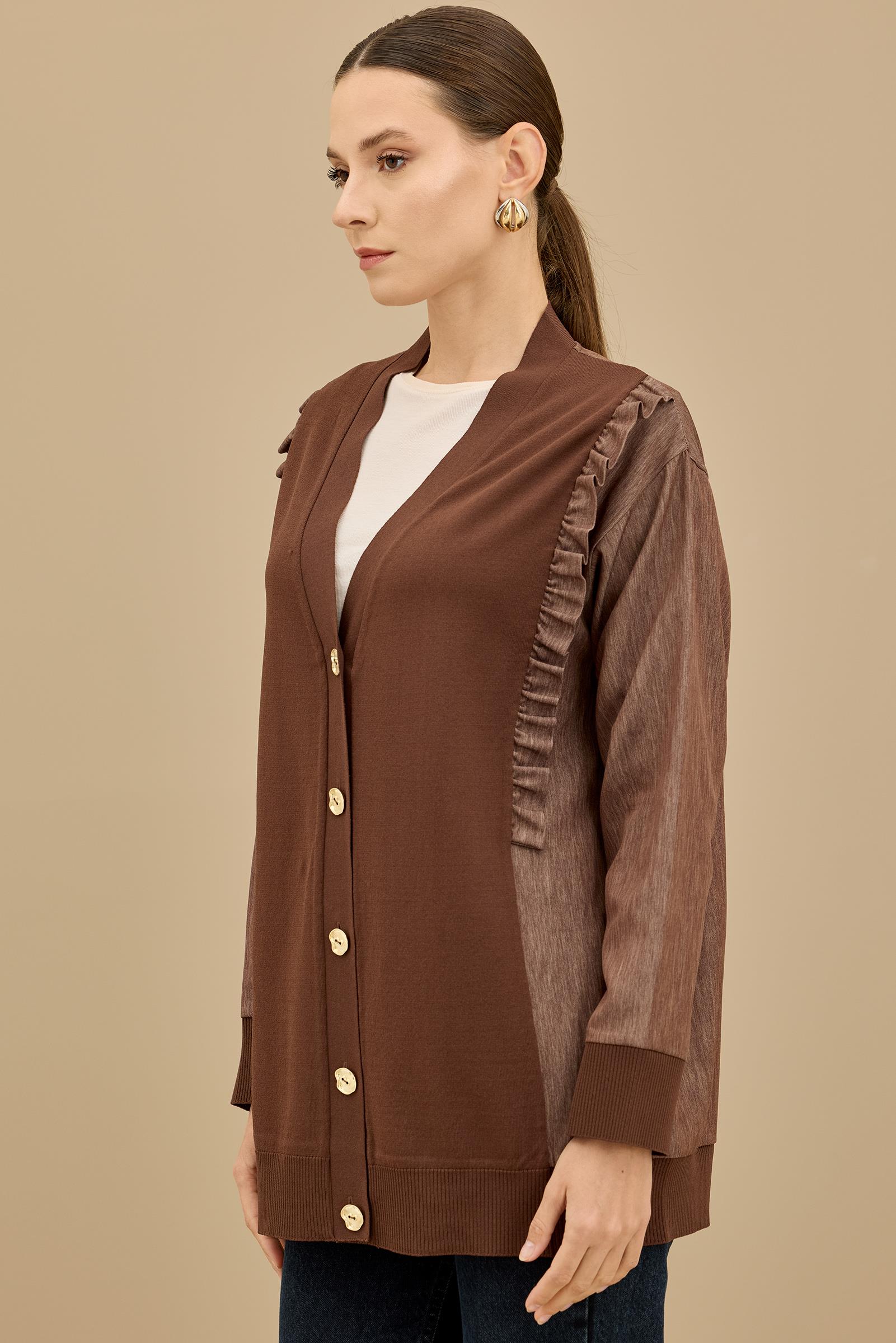 TIĞ TRİKO KOLU KOT DETAYLI TRİKO KOMBİNLİ HIRKA