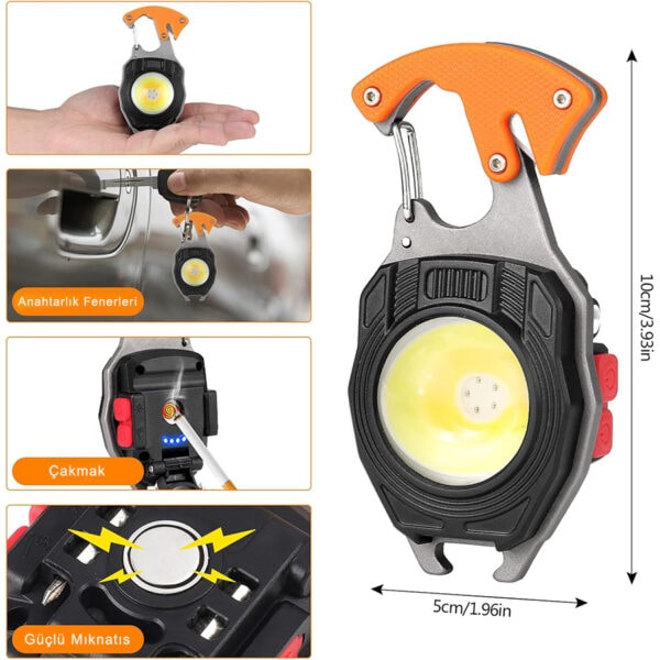 2 Adet Q-Max Çok Fonksiyonlu Mini Led Lamba Anahtarlık ve Çakmak USB Şarjlı Kamp İçin Taşınabilir Tam 7 Modlu