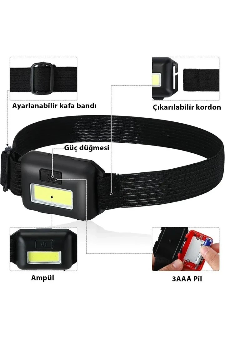 2 Adet Kafa Bantlı Led Işık Ayarlanabilir Kafa Lambası Kitap Okuma Işığı Kamp Gezi Seyehat El Feneri