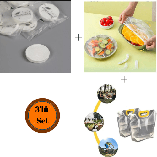  İçecek Çantası 1 Litre+100 Adet Tencere Tabak Bonesi+Suda Büyüyen Havlu