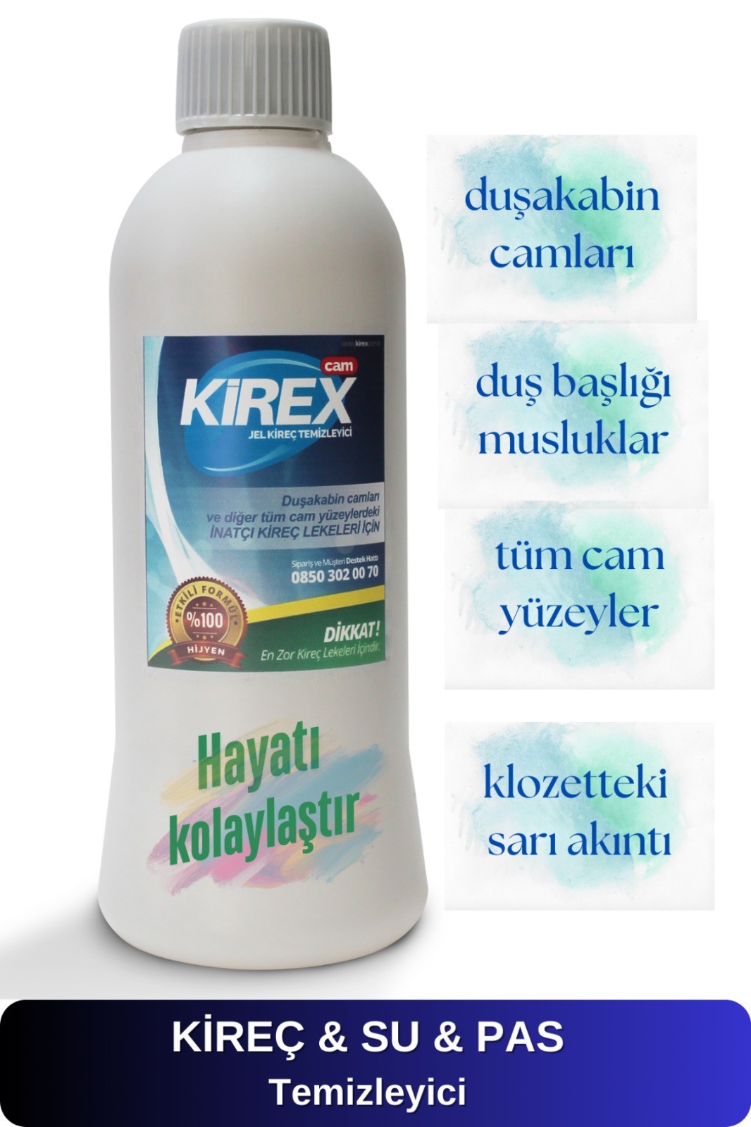 KİREX Jel Kireç Su Lekesi Çözücü - Duşakabin Ve Tüm Cam Yüzeylerde %100 Etkili Anında Parlak Çözüm