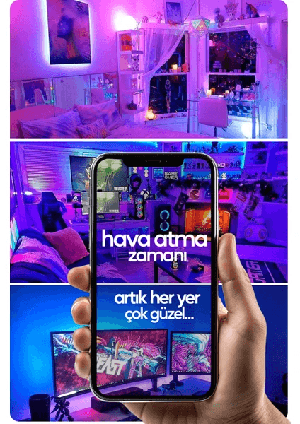 Tv Arkası 10 Metre Bluetooth Telefon Kontrollü Smart Şerit LED Sese Duyarlı Kumandalı LED Işık