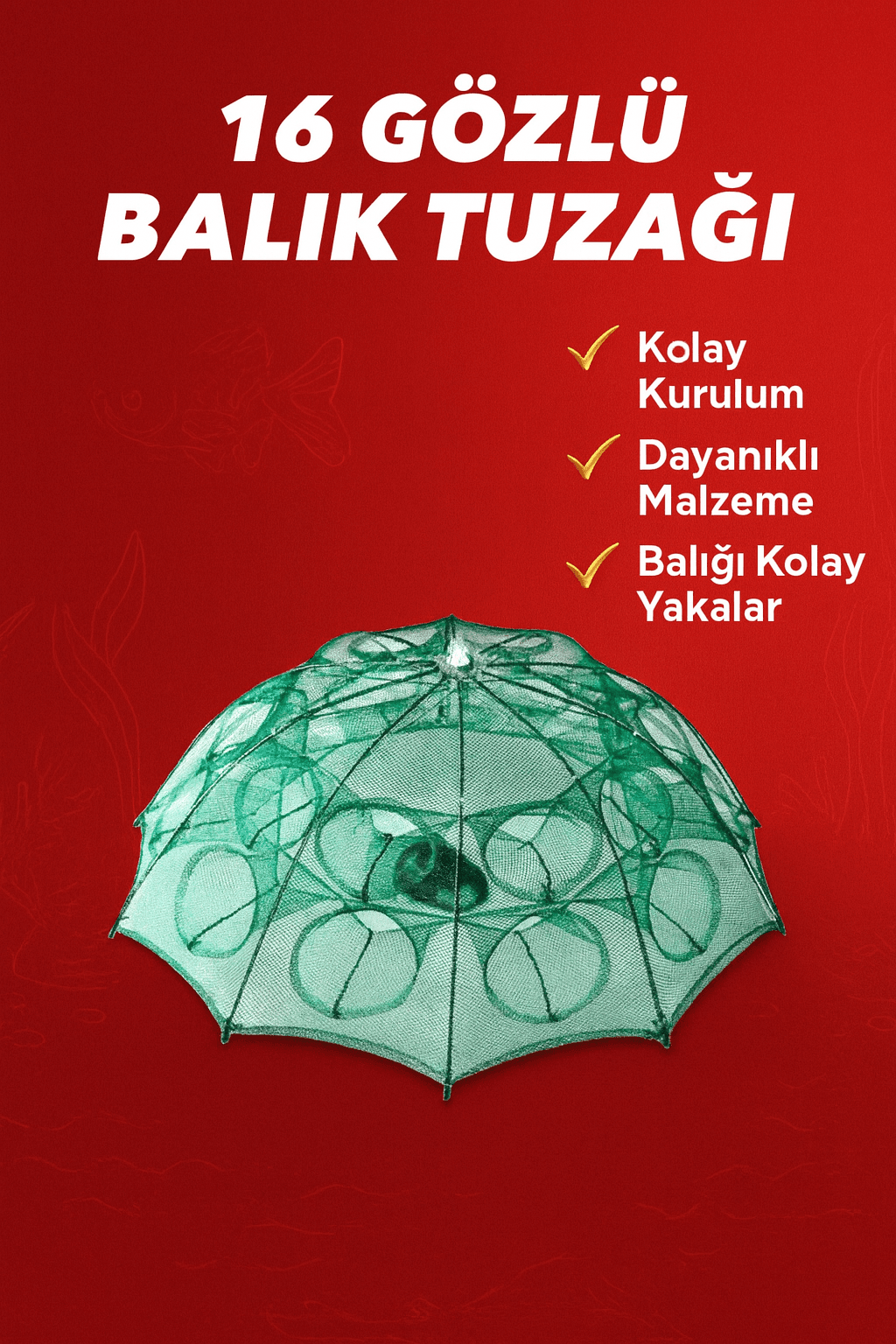 Balık Tuzağı 16 Cepli Büyük Boy Balık Yakalama Filesi