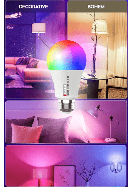 Rgb LED Ampül Kumandalı Ambiyans Aydınlatma Tasarruflu Lamba Renk Değiştiren LED Işık