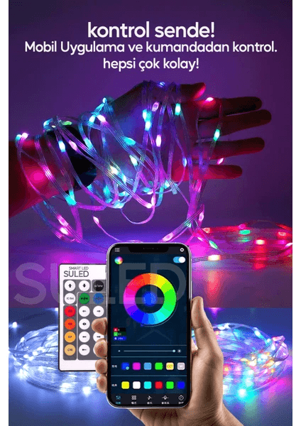 Tv Arkası 10 Metre Bluetooth Telefon Kontrollü Smart Şerit LED Sese Duyarlı Kumandalı LED Işık