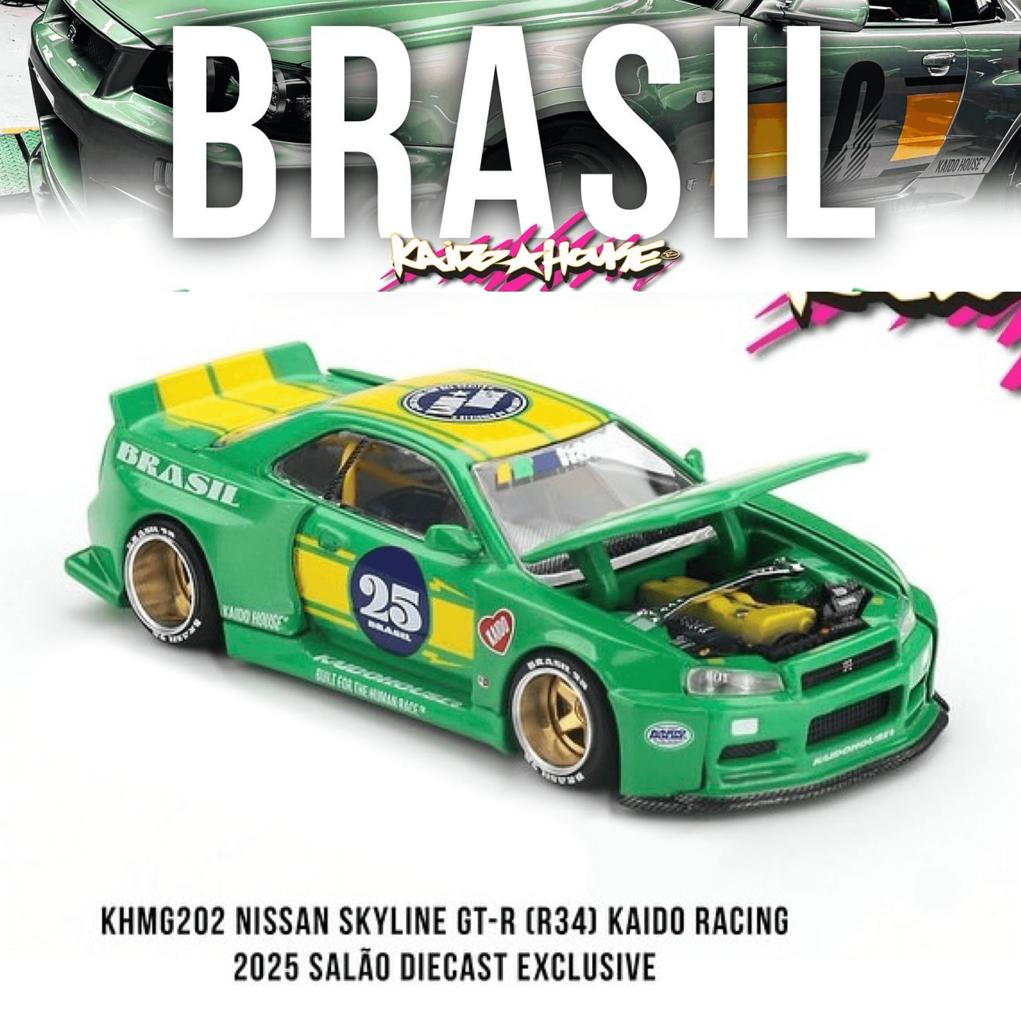Mini GT KaidoHouse Nissan Skyline GT-R (R34) KAIDO RACING 2025 Salao Diecast Exclusive