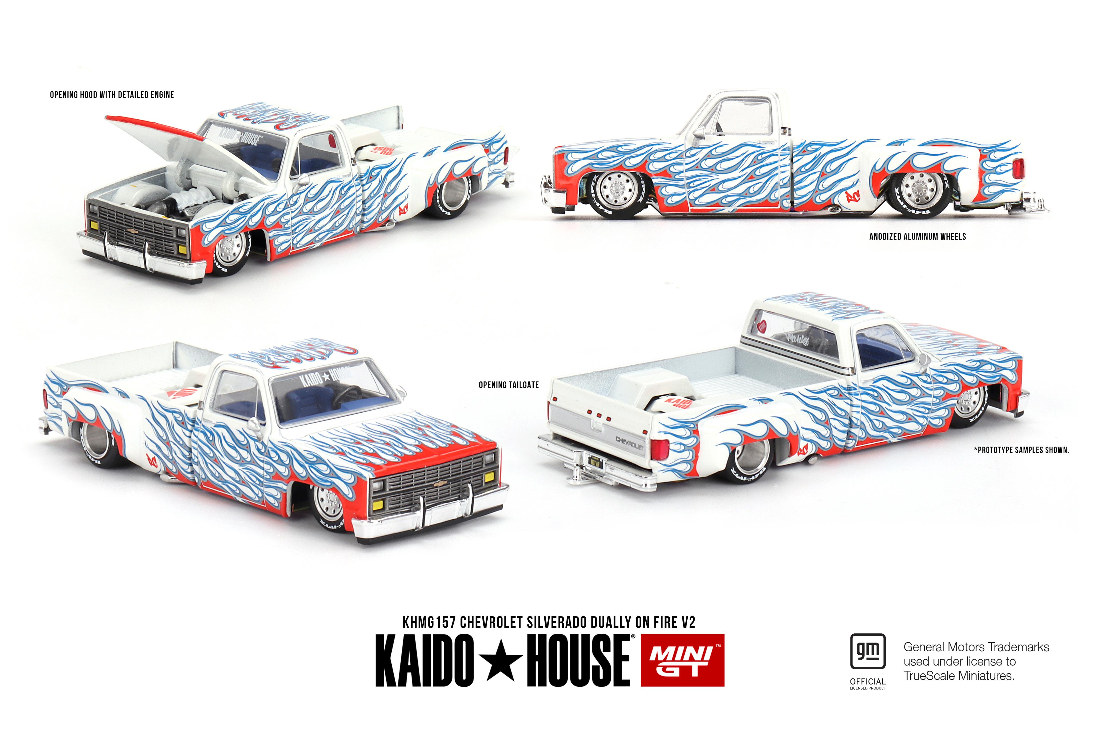 Mini GT KaidoHouse Chevrolet Silverado Dually On Fire V2