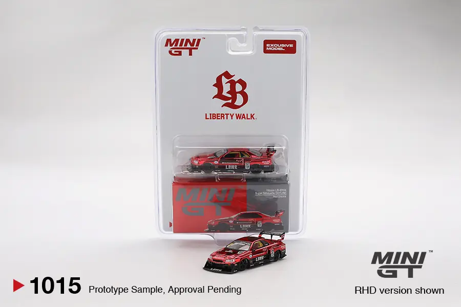 ミニカー MINI GT Nissan LB-ER34 Red Chrome Mini GT 1:64 Nissan LB-ER34 Super Silhouette Skyline Red Chrome