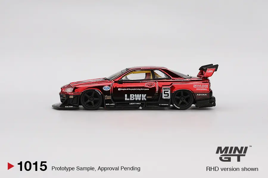 ミニカー MINI GT Nissan LB-ER34 Red Chrome Mini GT LB-ER34 Super Silhouette Nissan Skyline Red Chrome