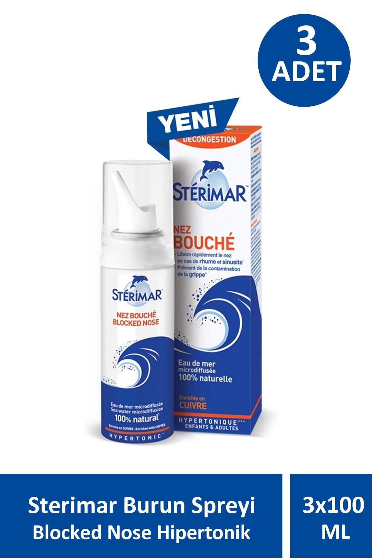 Sterimar Burun Spreyi Blocked Nose Hipertonik 100 ml 3 Adet