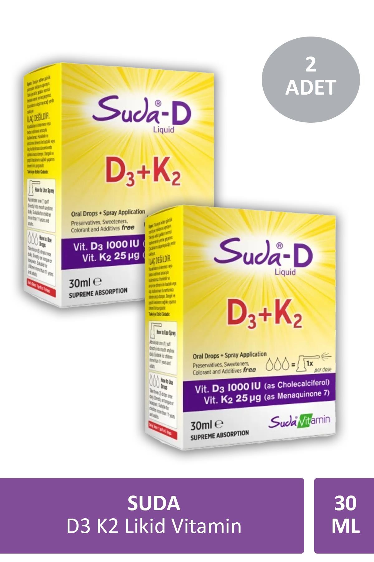Suda Vitamin D3 K2 Likid Vitamin 30 ml X 2 Adet