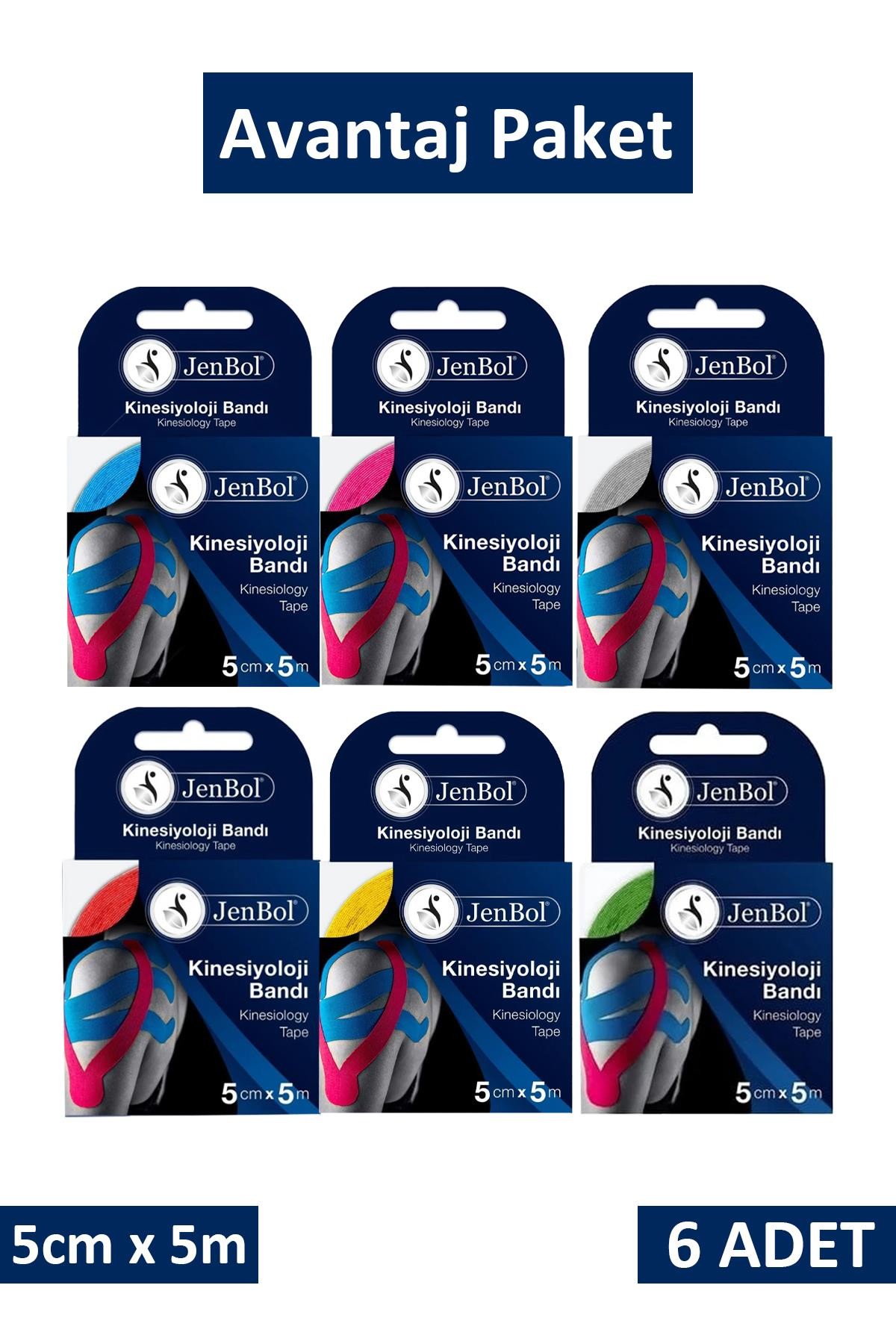 Jenbol Kinesiology Tape Ağrı Bandı - 6 Renk Avantaj Paket