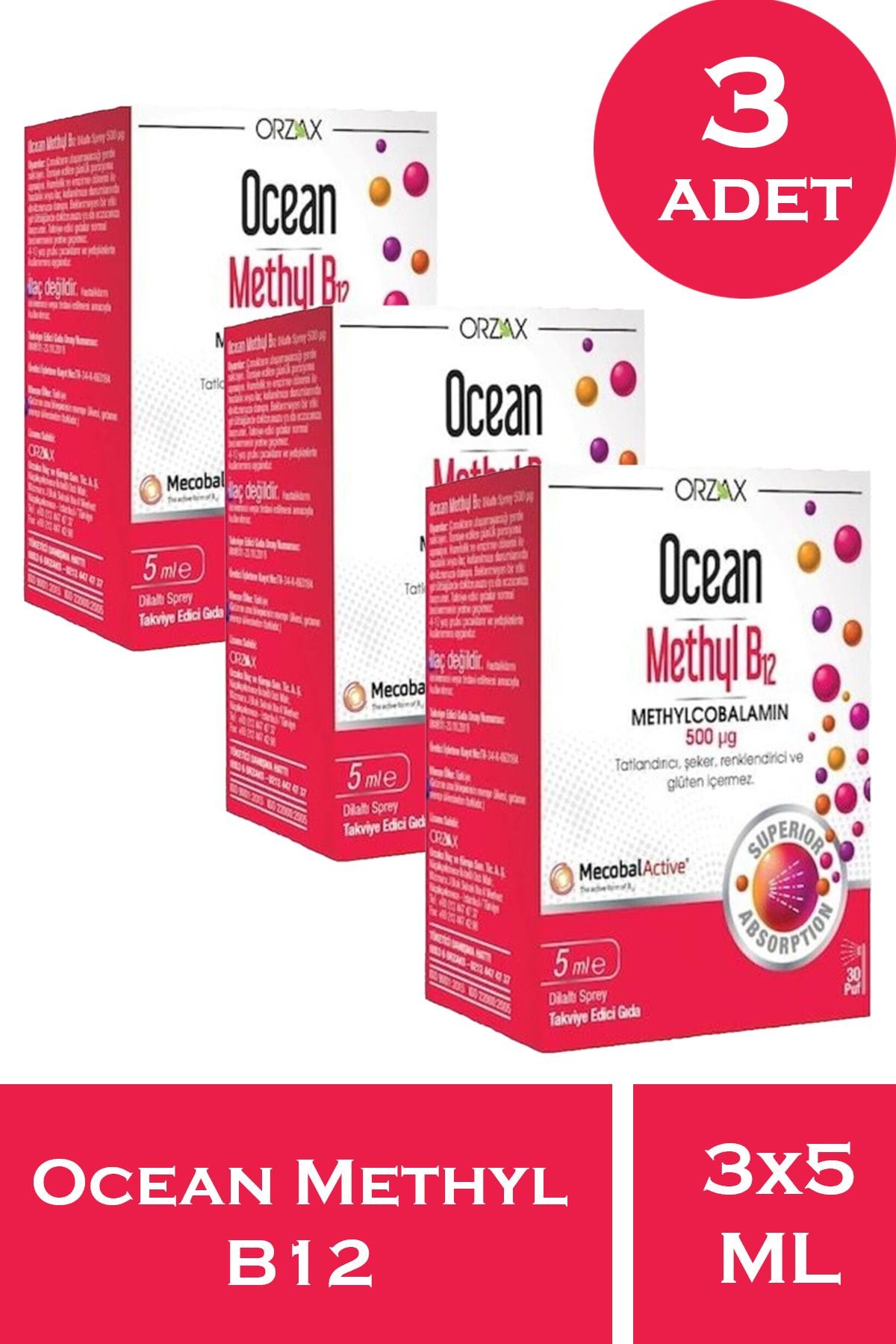 Ocean Methyl B12 Sprey 500 mcg 5 ml 3 Adet