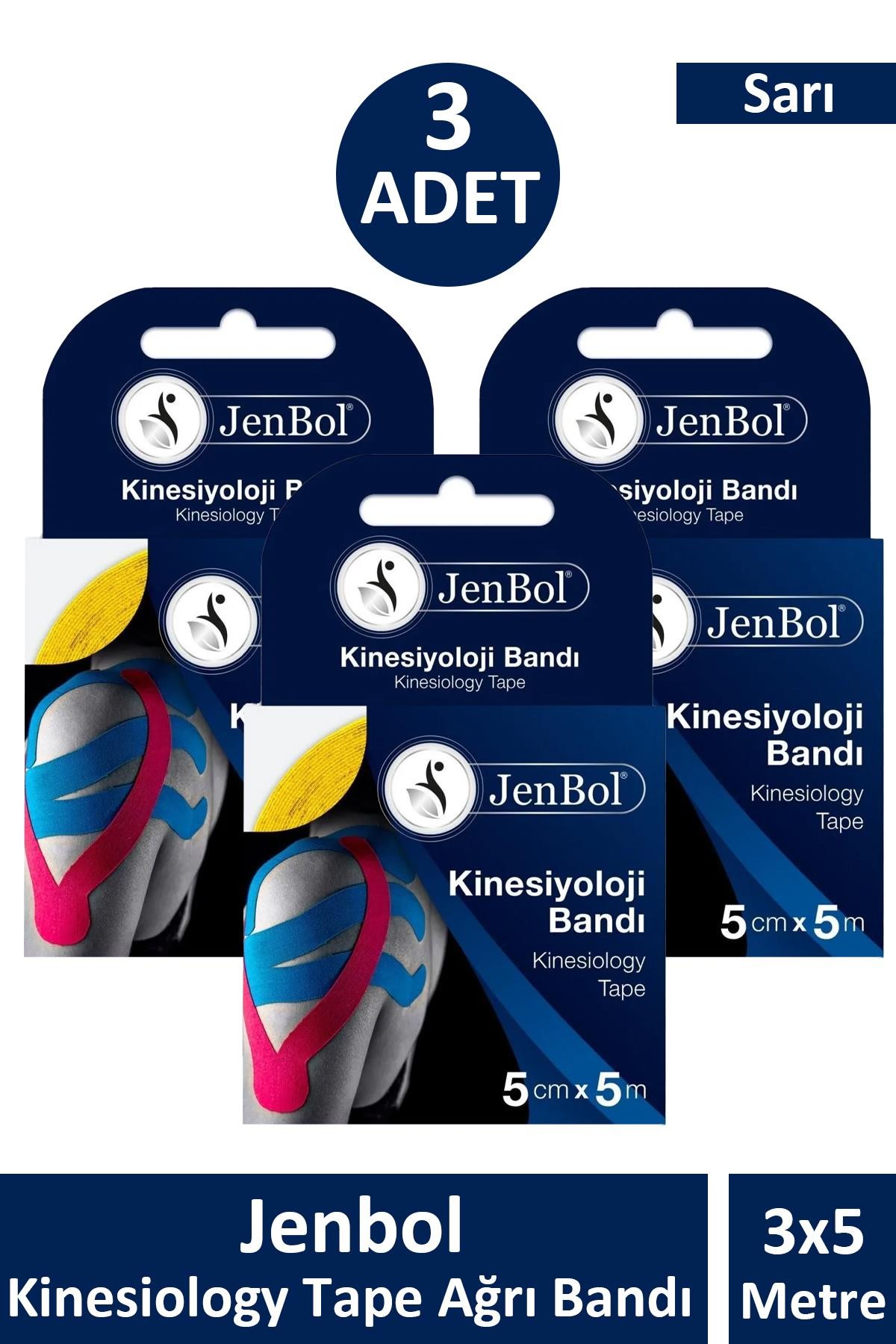 Jenbol Kinesiology Tape Ağrı Bandı 5 cm x 5 m - Sarı 3 Adet